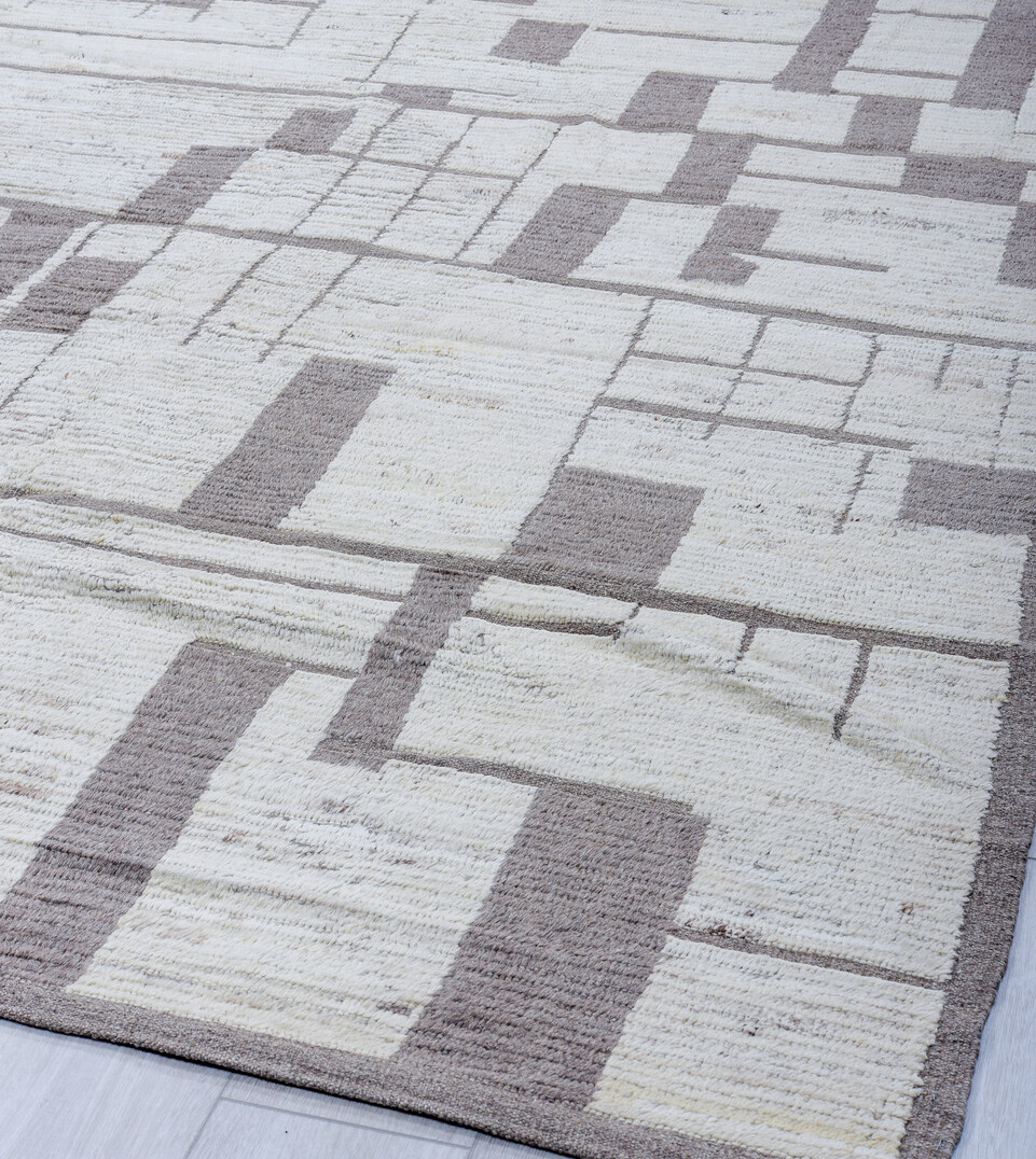 10' x 12' one-of-a-kind handmade vintage Tulu large size rug. Color palette: black, blue, dark gray, dim gray, gainsboro