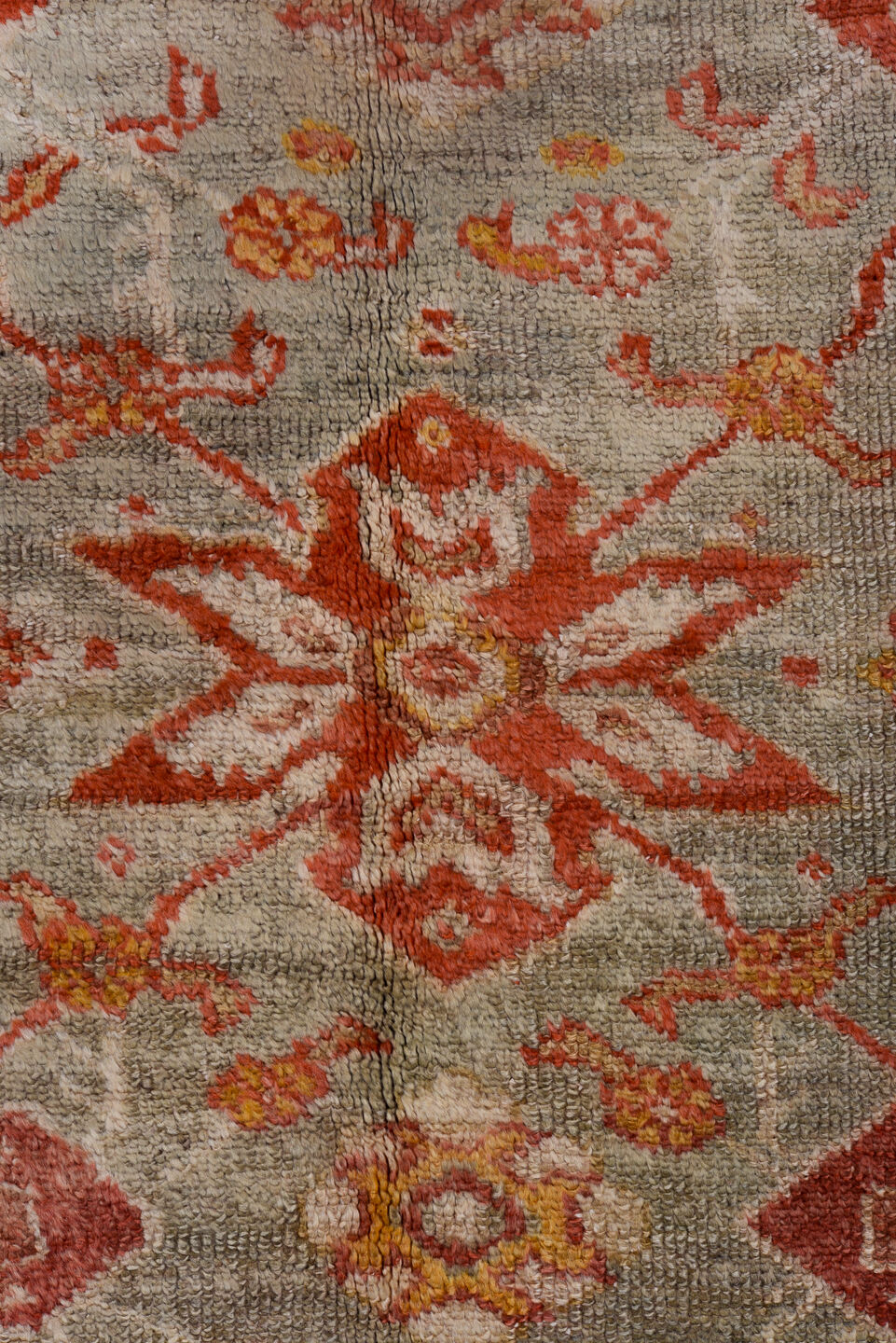 10' x 13' one-of-a-kind handmade vintage Oushak large size rug. Color palette: brown, gray, pink, red