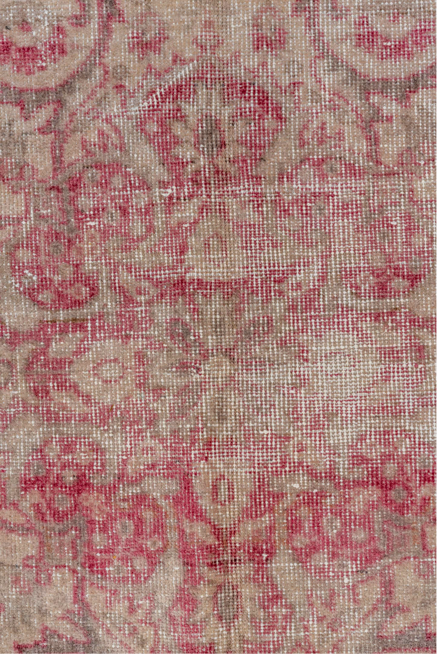 8' x 10' one-of-a-kind handmade vintage Oushak large size rug. Color palette: brown, gray, light gray, off-white, pink, red