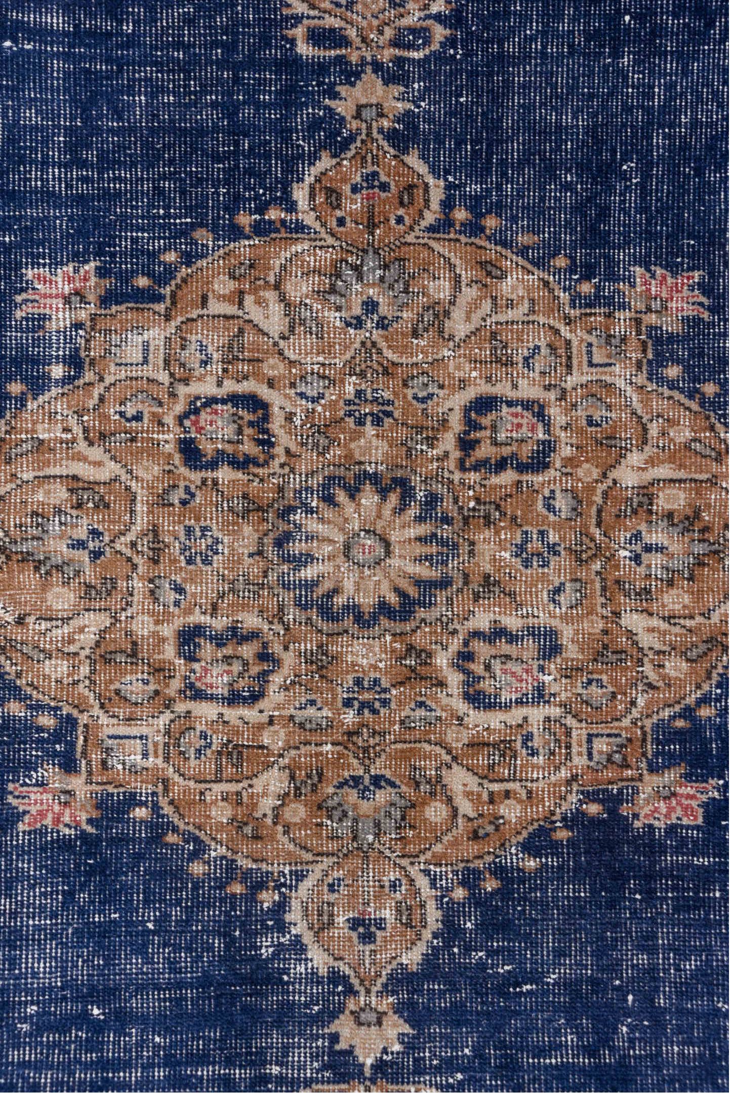 4' x 6' one-of-a-kind handmade vintage Oushak small size rug. Color palette: blue, brown, fiord, gray, light gray, off-white