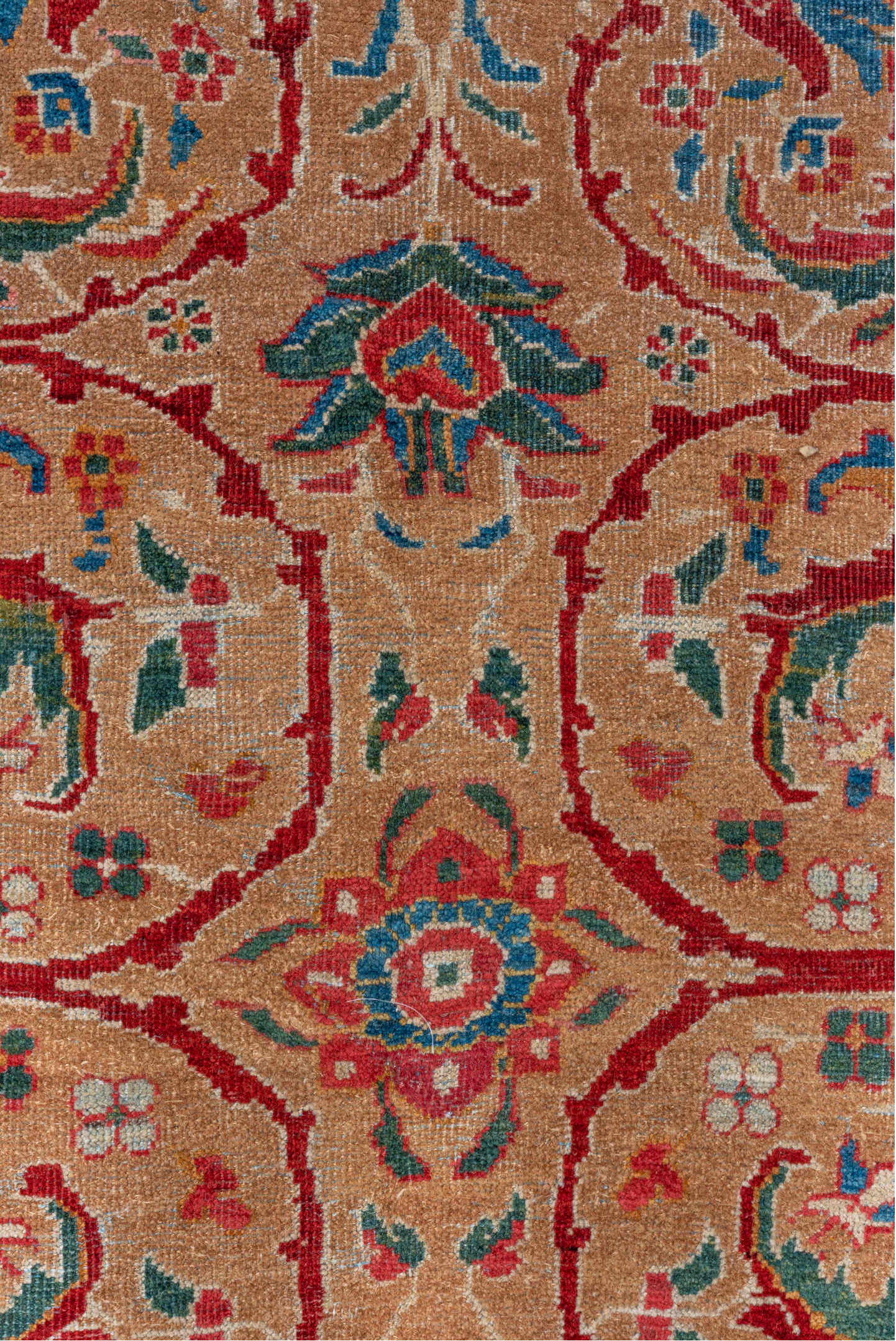 10' x 13' one-of-a-kind handmade vintage Mahal large size rug. Color palette: arapawa, blue, brown, gray, light blue