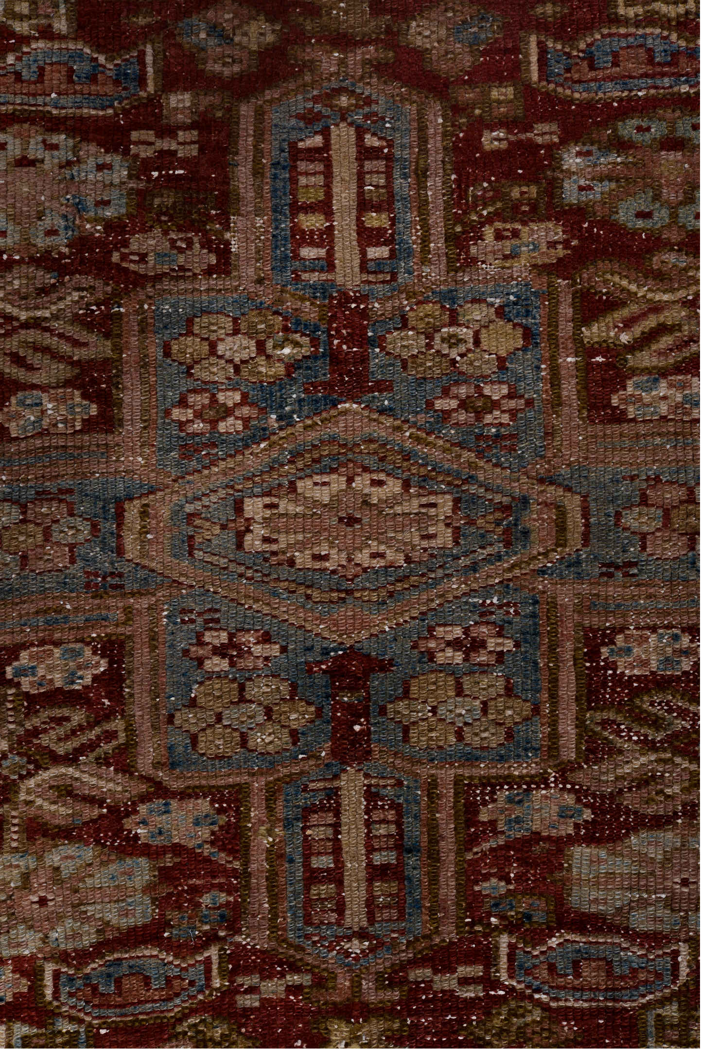 3' x 11' one-of-a-kind handmade vintage Karaje runner rug. Color palette: brown, gray, pink