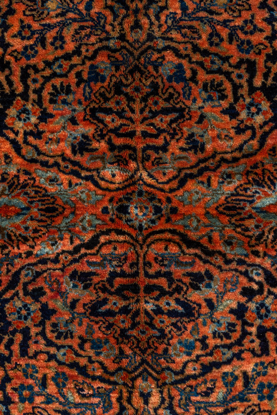 10' x 13' one-of-a-kind handmade vintage Sarouk large size rug. Color palette: black, brown, charcoal, dim gray, gray, red