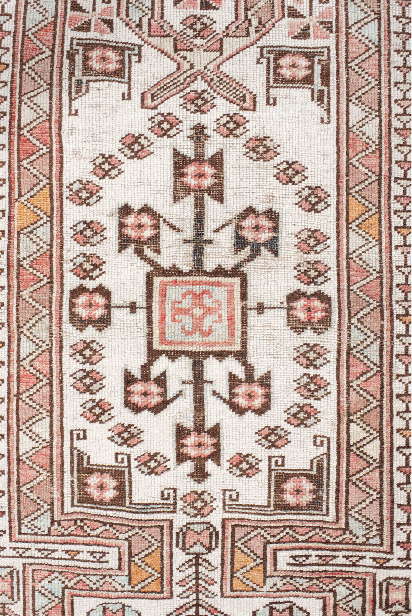 3' x 5' one-of-a-kind handmade vintage Anatol small size rug. Color palette: antiquewhite, brown, floral white, gainsboro