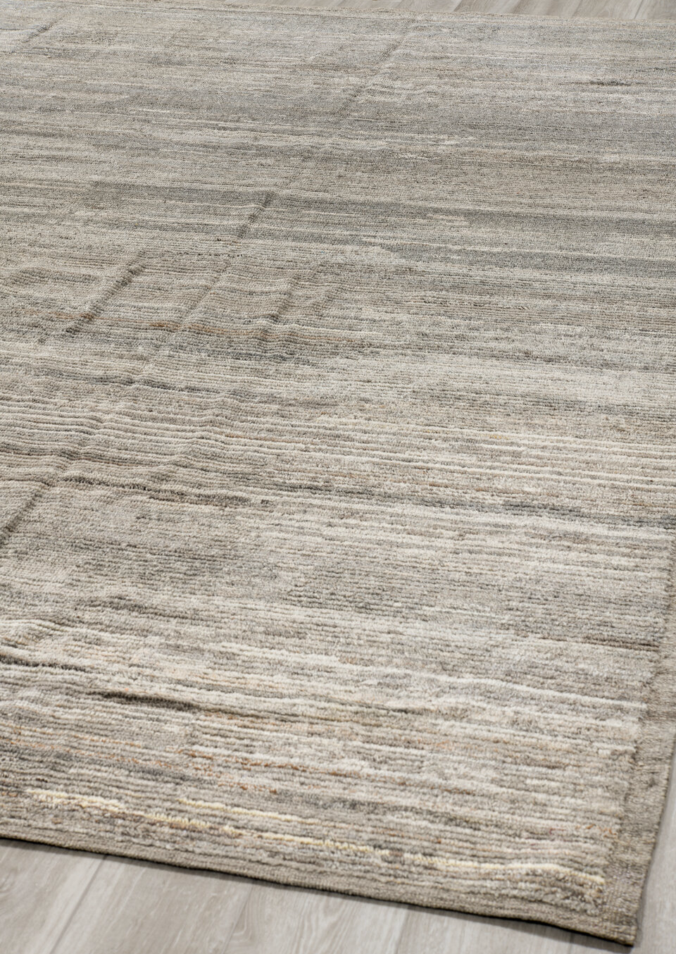 9' x 12' one-of-a-kind handmade vintage Tulu large size rug. Color palette: black, gray, light gray, off-white, pink