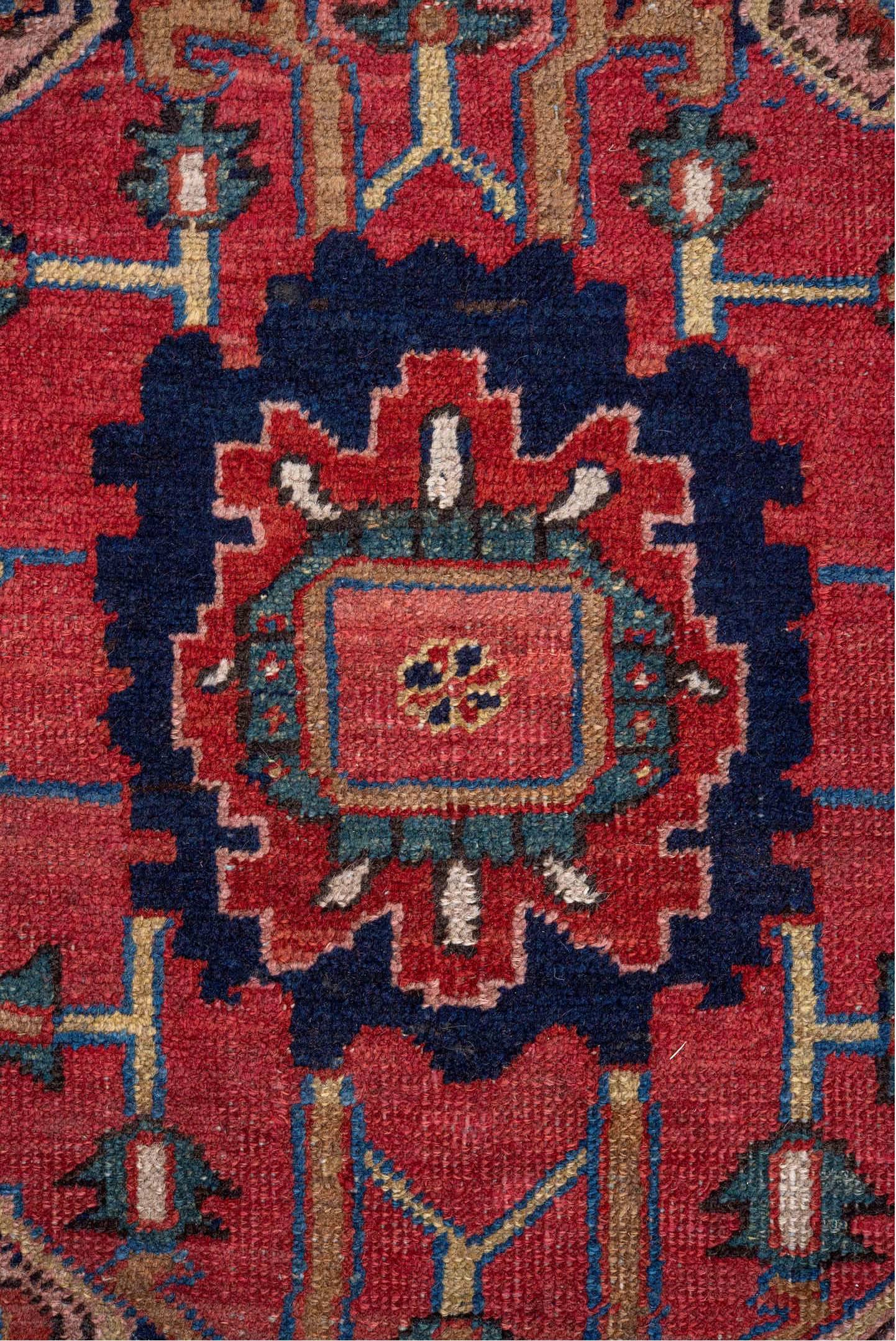 8' x 10' one-of-a-kind handmade vintage Heriz large size rug. Color palette: blue, brown, fiord, gray, light gray, off-white