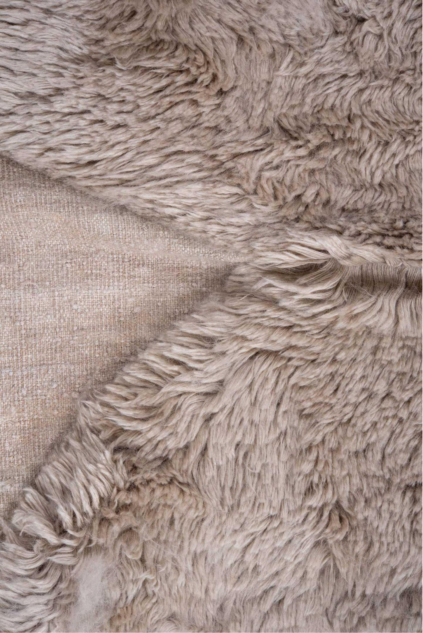 6' x 9' one-of-a-kind handmade vintage  medium size rug. Color palette: brown, gainsboro, gray, light gray, off-white, pink