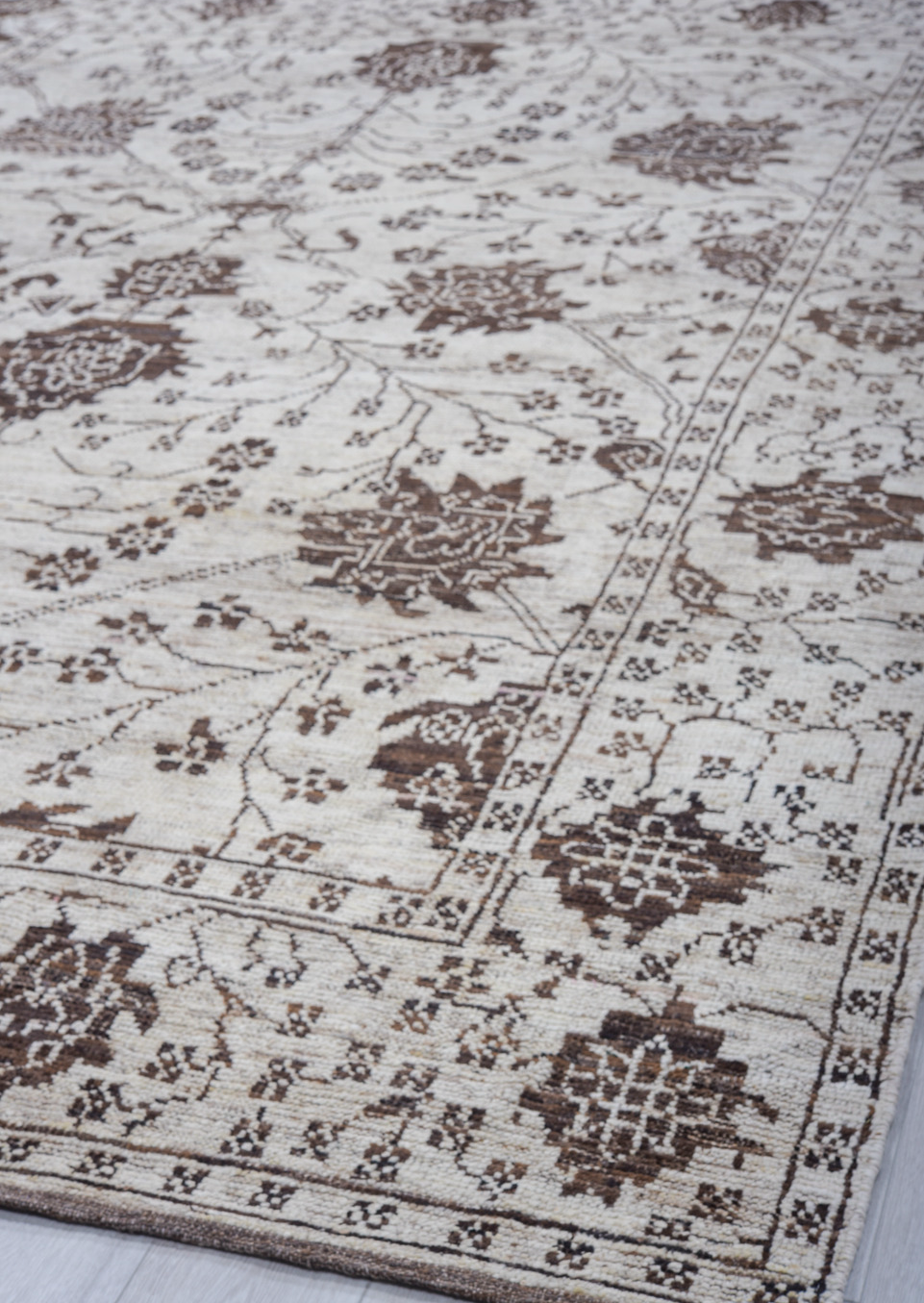 9' x 12' one-of-a-kind handmade vintage Tulu large size rug. Color palette: black, charcoal, dark gray, dim gray, gainsboro