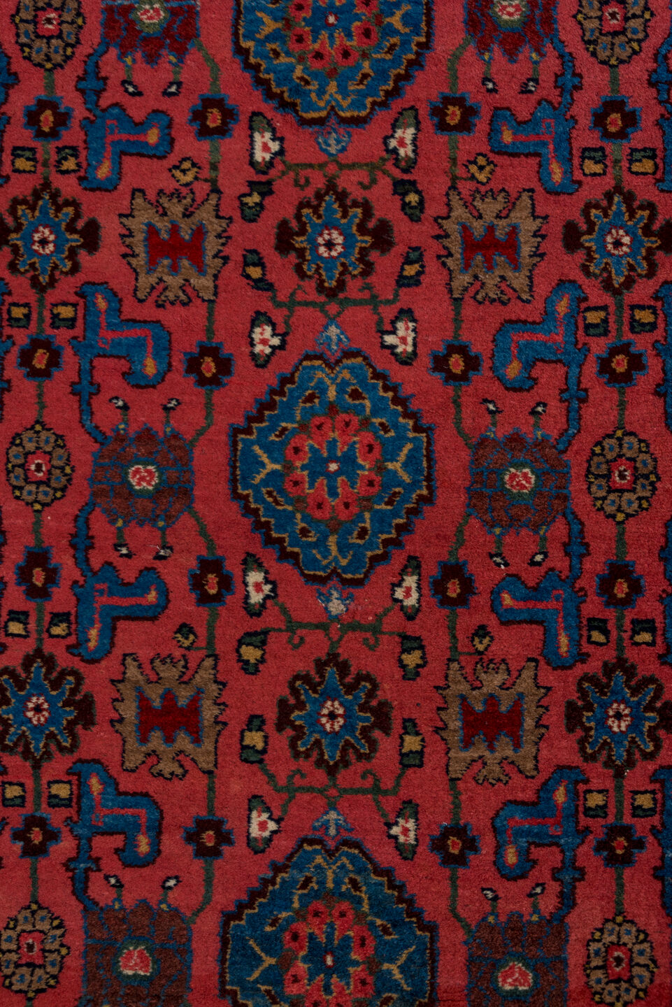 4' x 7' one-of-a-kind handmade vintage Bidjar rug. Color palette: black, blue, brown, charcoal, gray, pink, red