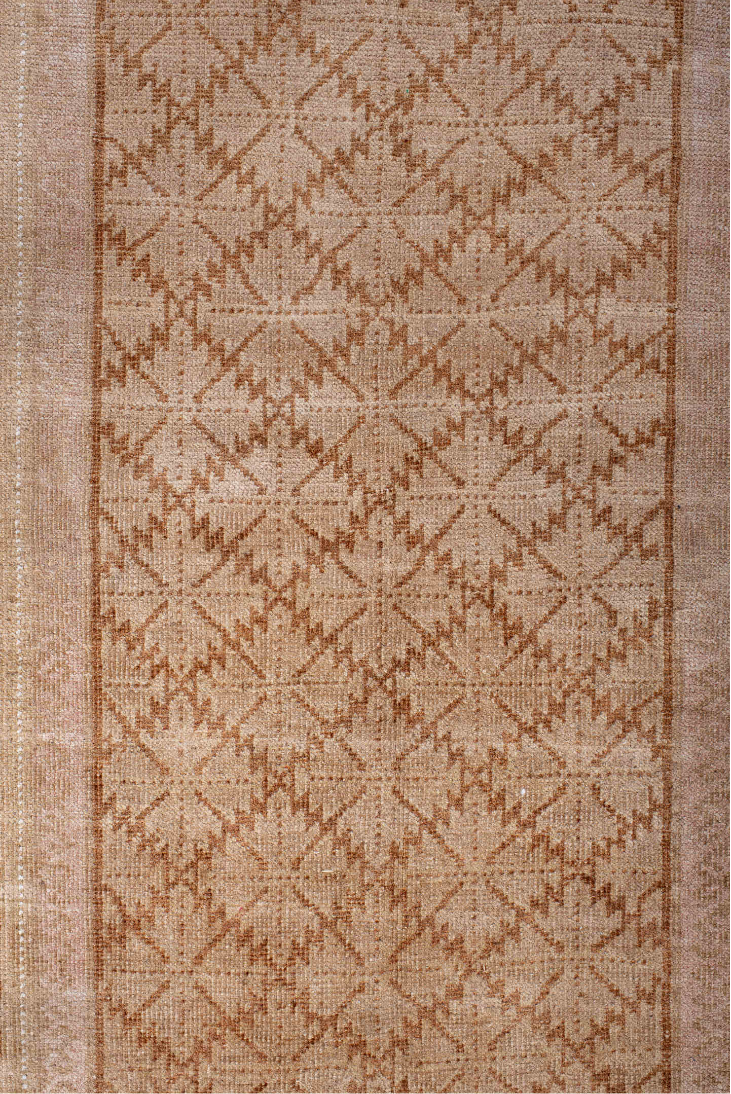 3' x 4' one-of-a-kind handmade vintage Karaje small size rug. Color palette: brown, gray, light gray, off-white, orange