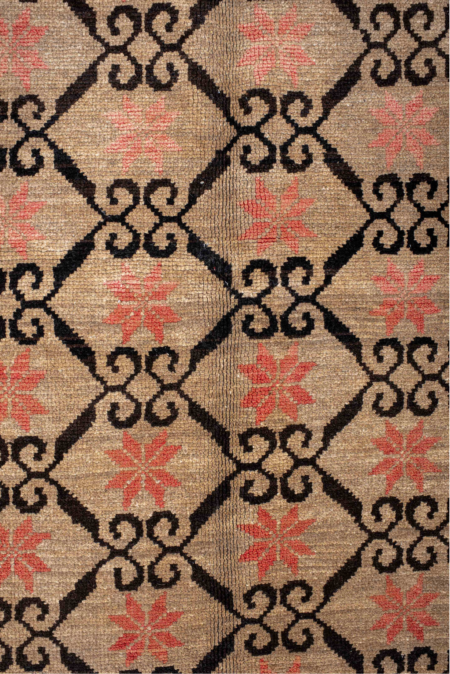 6' x 9' one-of-a-kind handmade vintage Kars medium size rug. Color palette: gray, black, brown, red, pink, orange, off-white