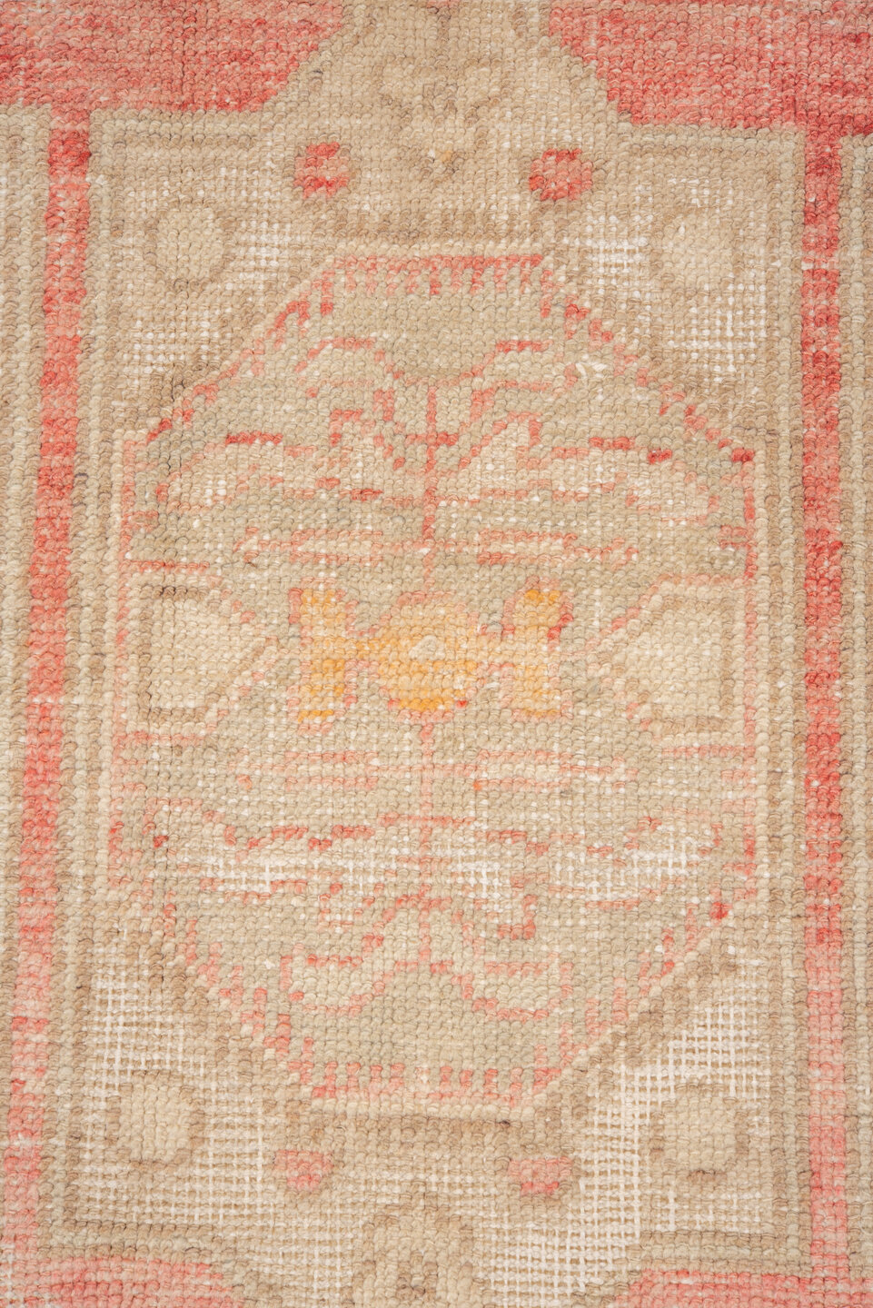 5' x 8' one-of-a-kind handmade vintage Oushak medium size rug. Color palette: brown, gray, light gray, off-white, orange