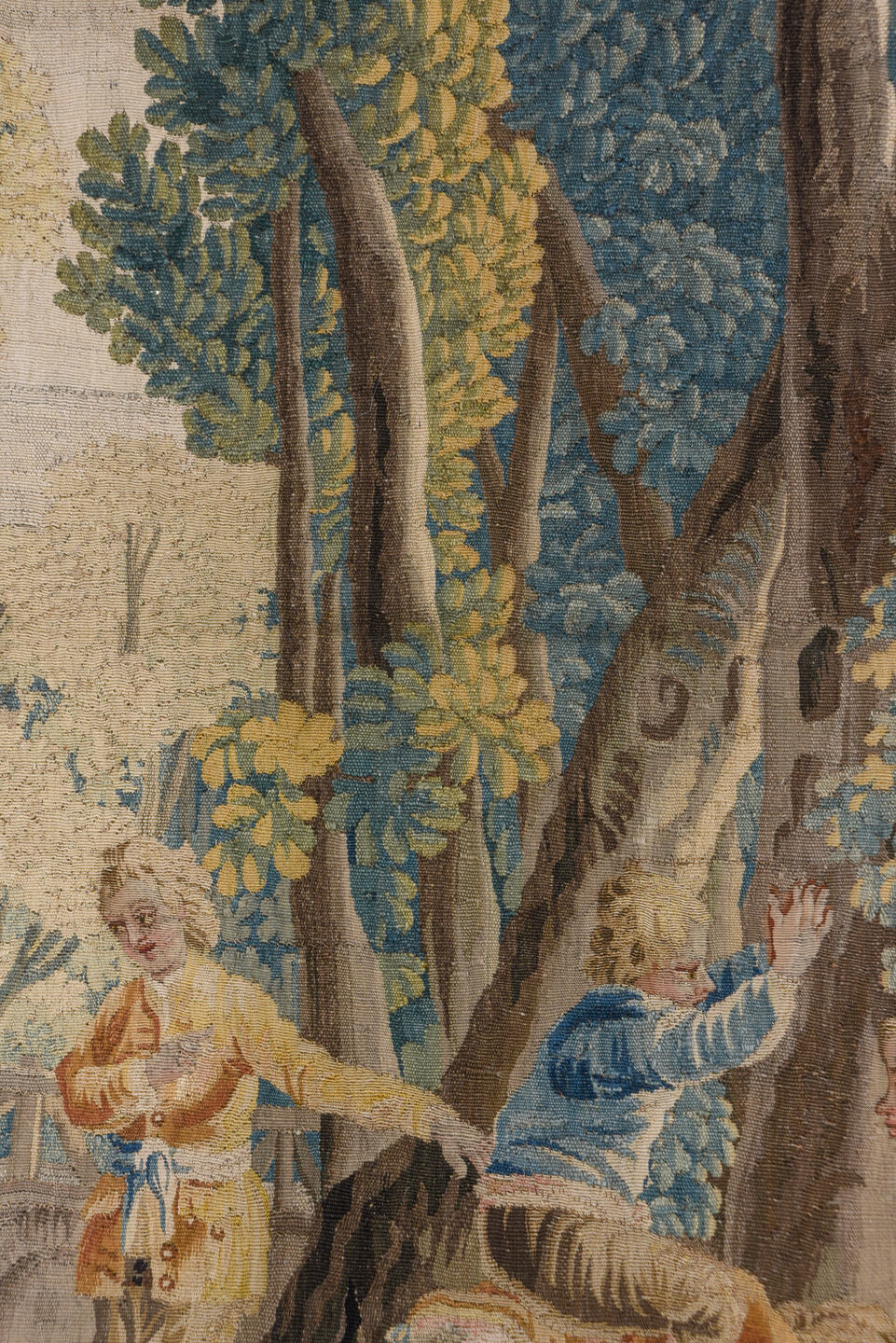 6' x 11' one-of-a-kind handmade vintage Tapestry large size rug. Color palette: black, blue, brown, gray