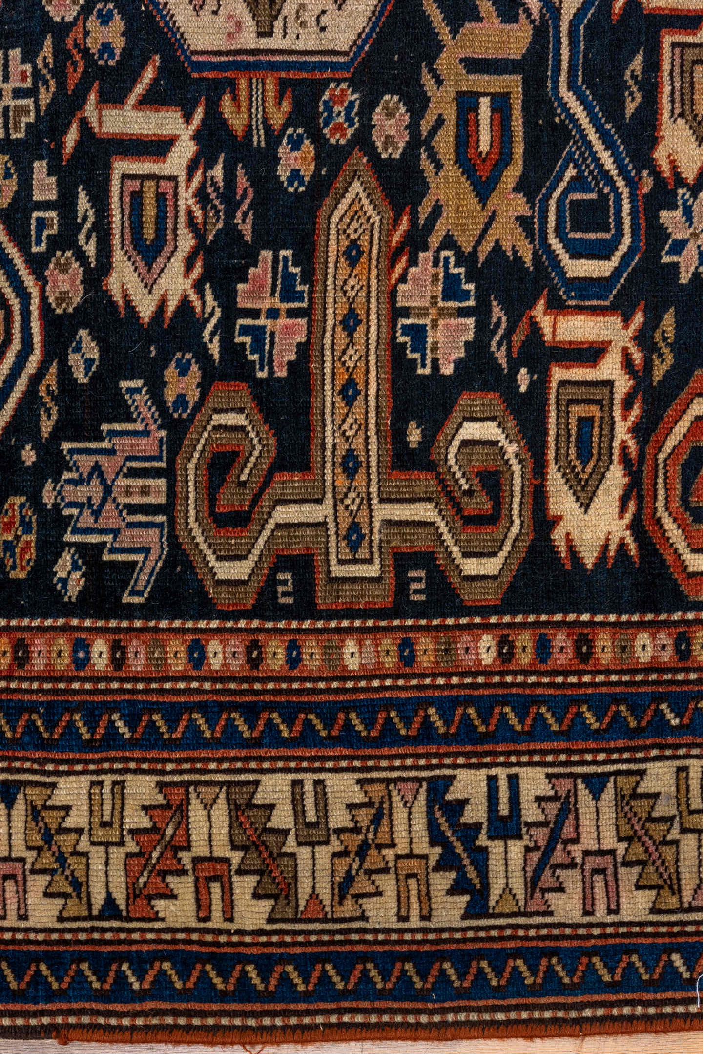 3' x 5' one-of-a-kind handmade vintage Perpedil small size rug. Color palette: blue, brown, gray