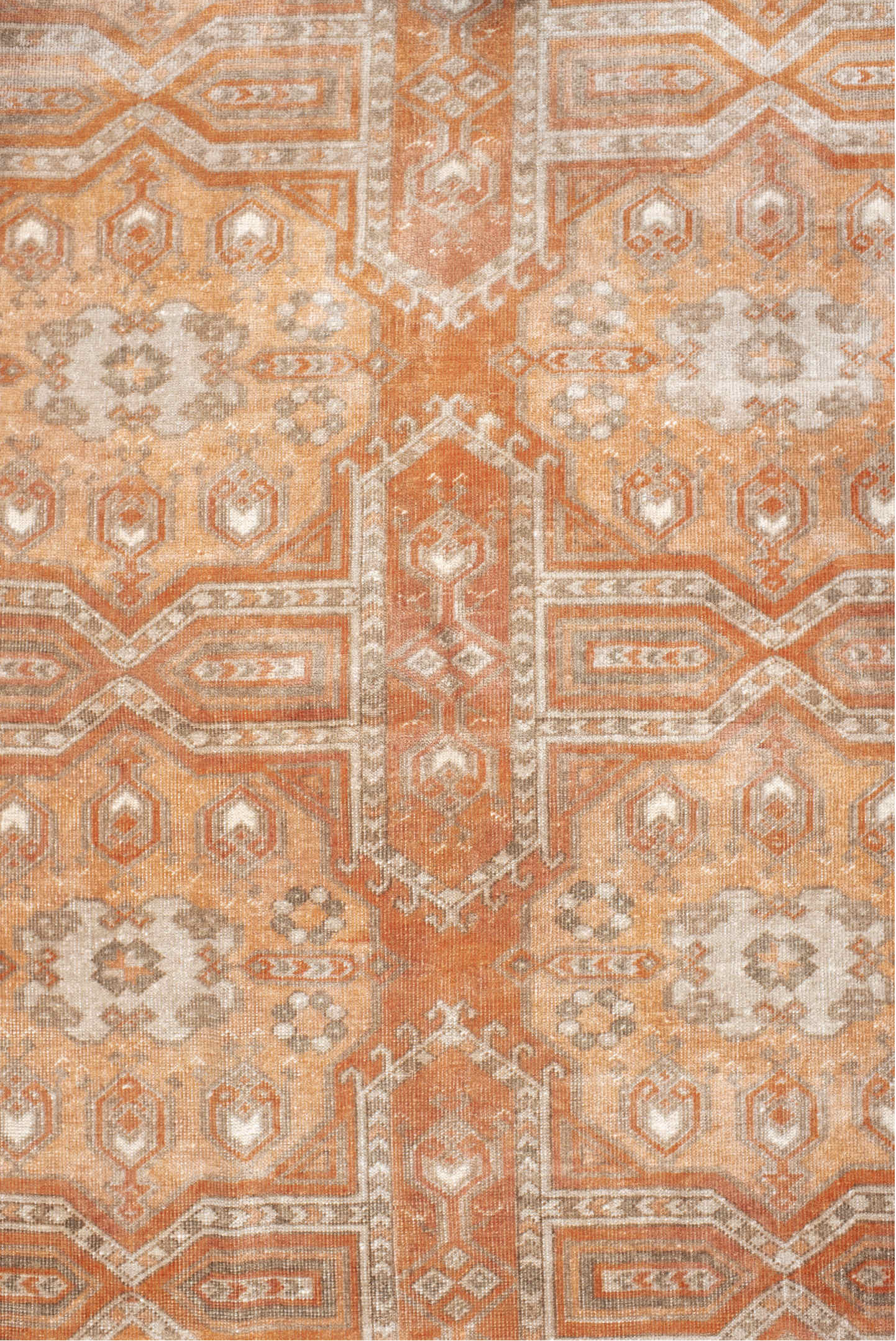 5' x 8' one-of-a-kind handmade vintage Bokara medium size rug. Color palette: brown, gray, light gray, off-white, orange
