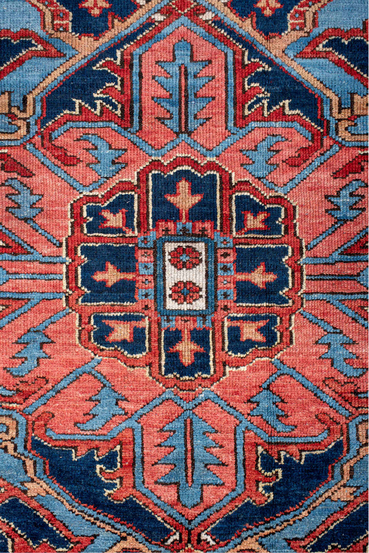10' x 14' one-of-a-kind handmade vintage Serapi large size rug. Color palette: blue, brown, gray, light blue, light gray