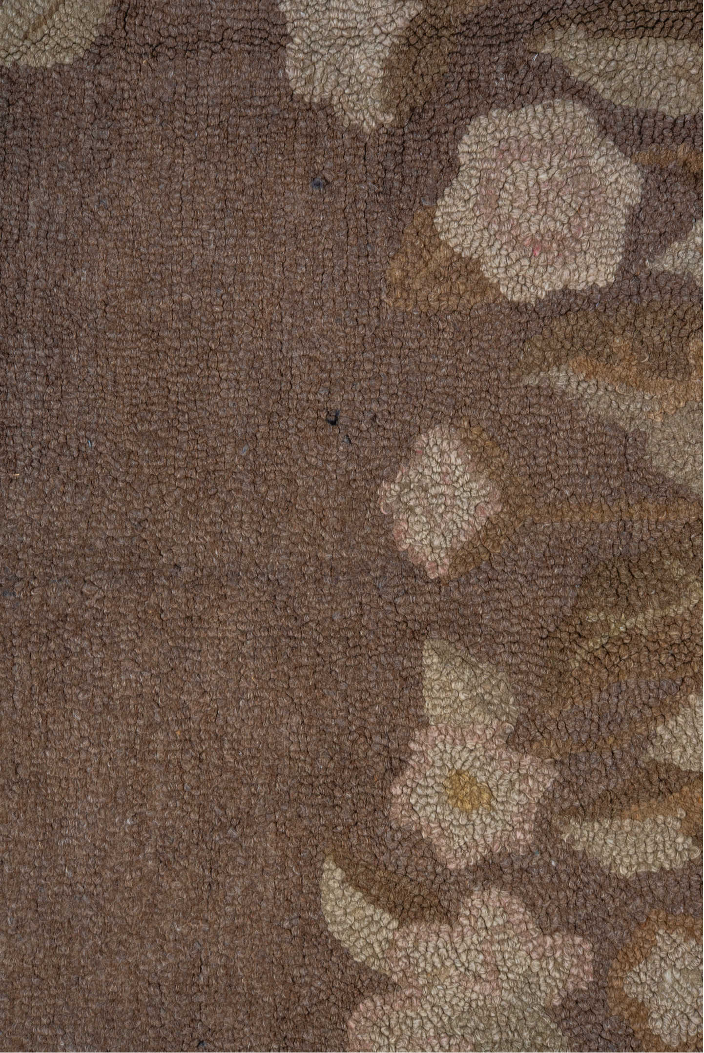 5' x 5' one-of-a-kind handmade vintage Hooked rug. Color palette: black, brown, gray