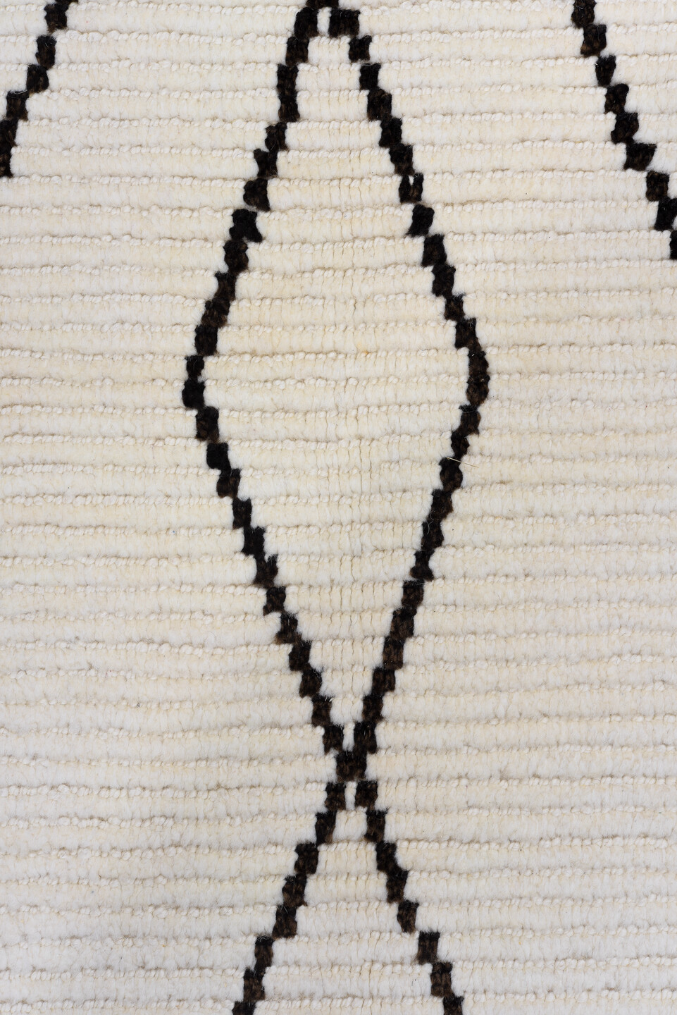 9' x 13' one-of-a-kind handmade vintage Tulu large size rug. Color palette: black, brown, gray, light gray, linen, off-white