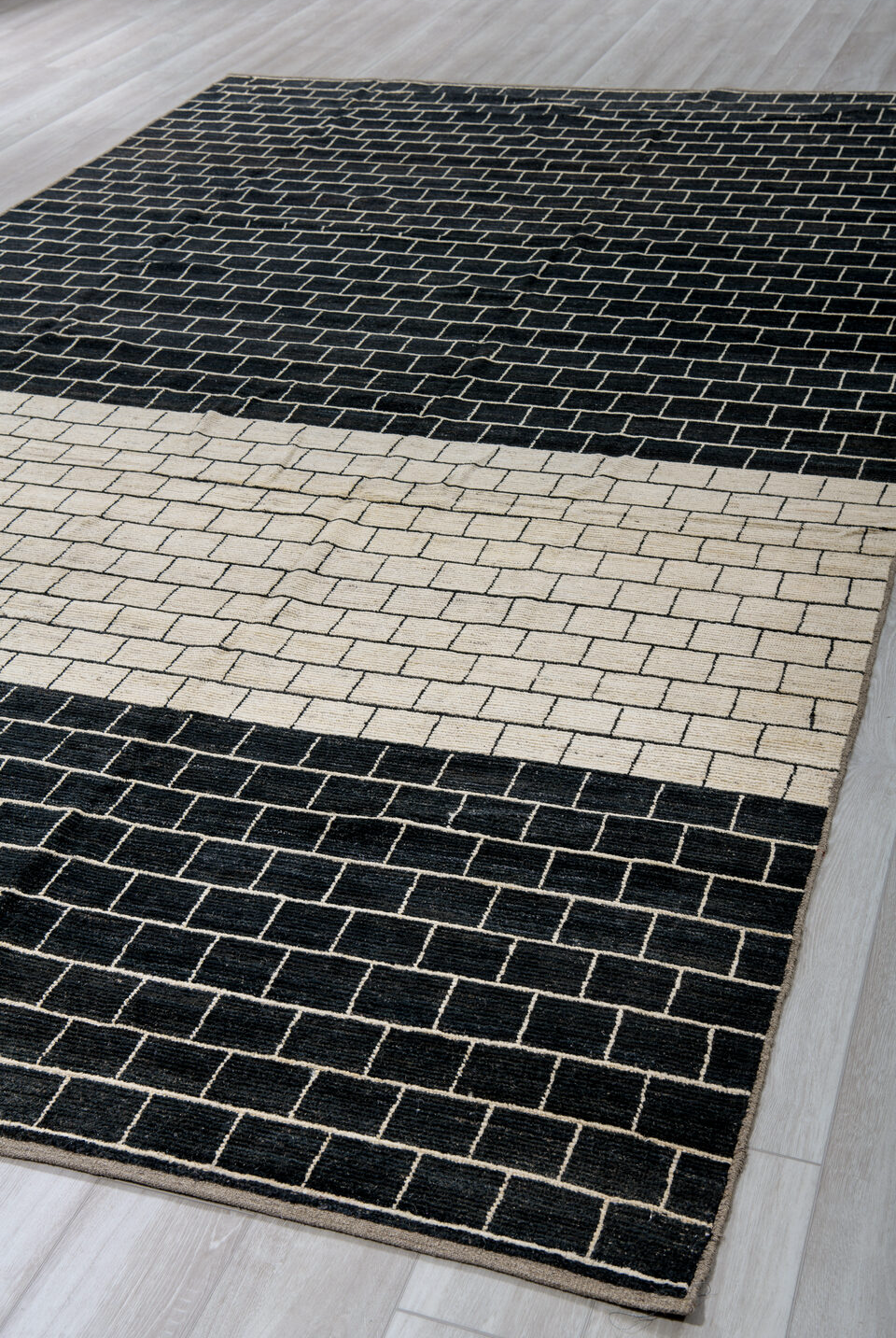 8' x 14' one-of-a-kind handmade vintage Tulu large size rug. Color palette: black, blue, charcoal, dark gray, gainsboro