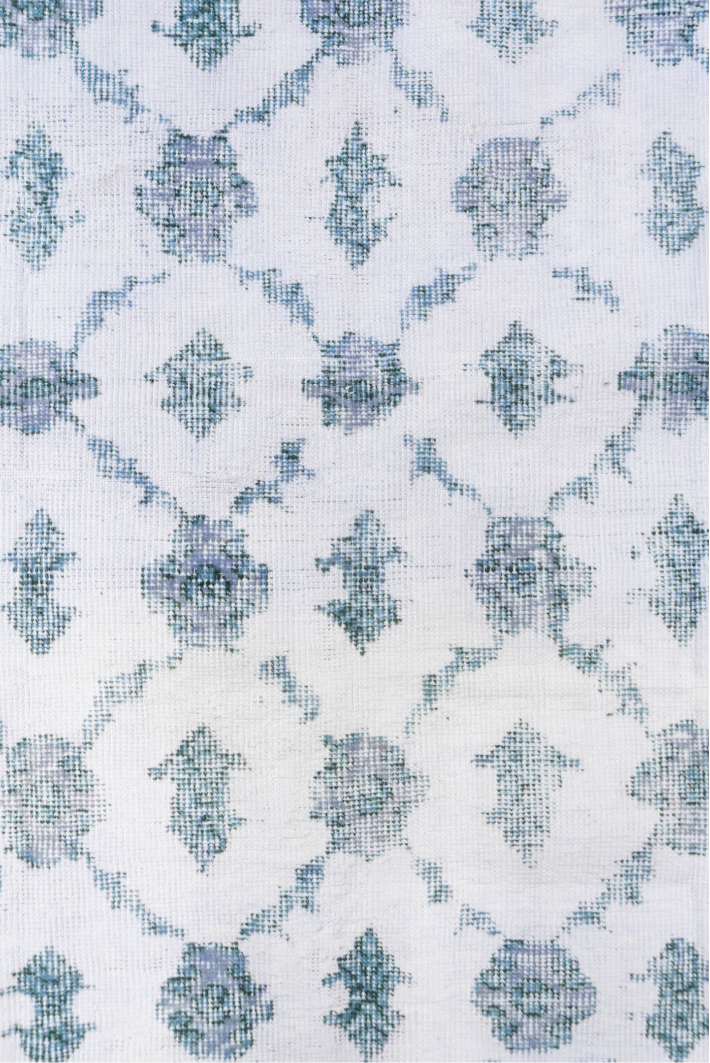 3' x 6' one-of-a-kind handmade vintage Oushak runner rug. Color palette: alice blue, arapawa, blue, ghost white, gray