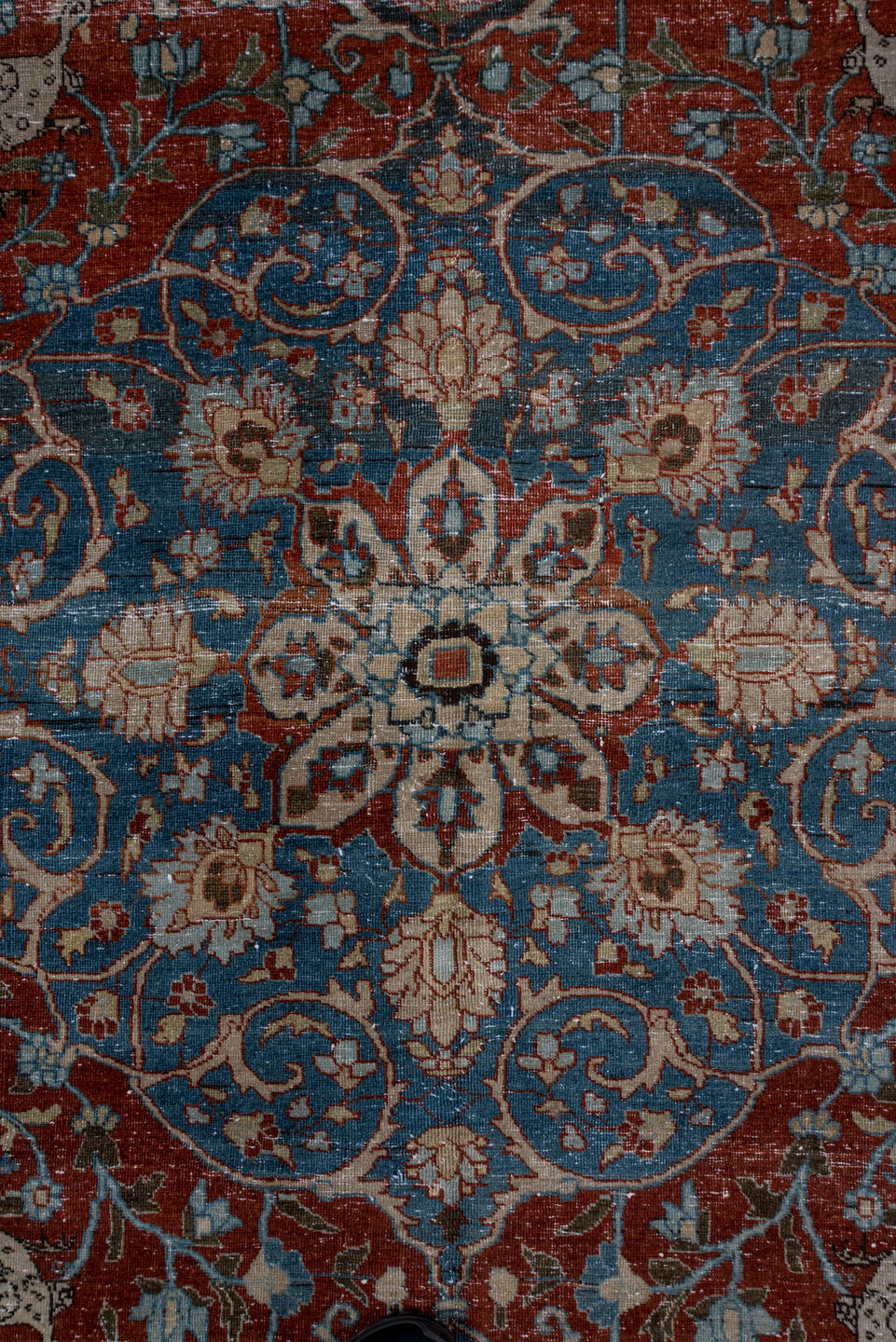 8' x 11' one-of-a-kind handmade vintage Tabriz large size rug. Color palette: arapawa, blue, brown, dark gray, dim gray
