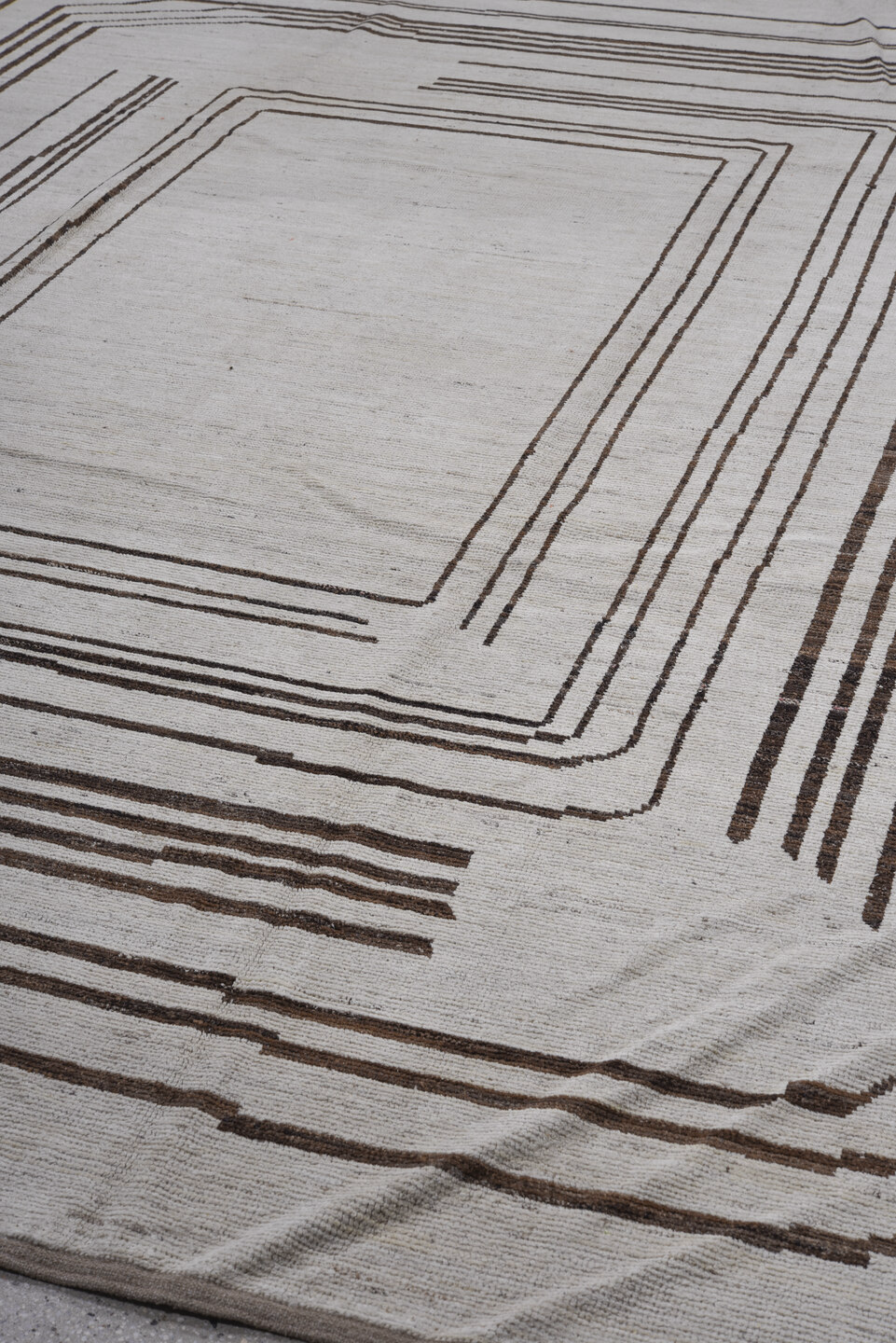 9' x 11' one-of-a-kind handmade vintage Tulu large size rug. Color palette: black, blue, brown, dark gray, gray, light blue