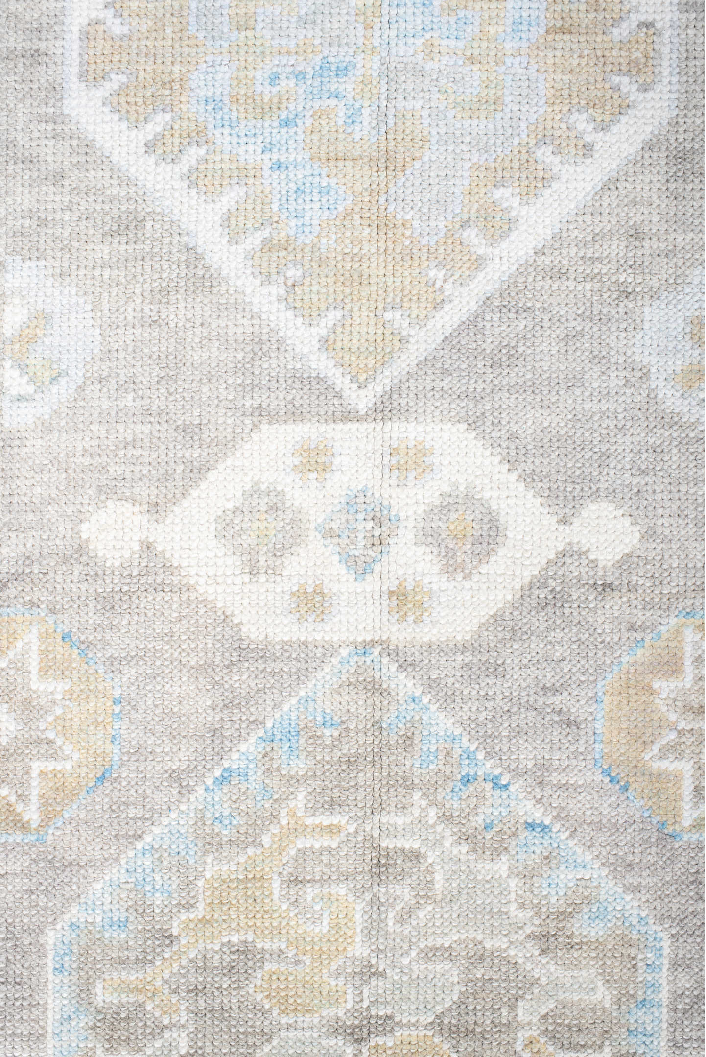 3' x 10' one-of-a-kind handmade vintage  runner rug. Color palette: dark gray, gainsboro, gray, light blue, light gray