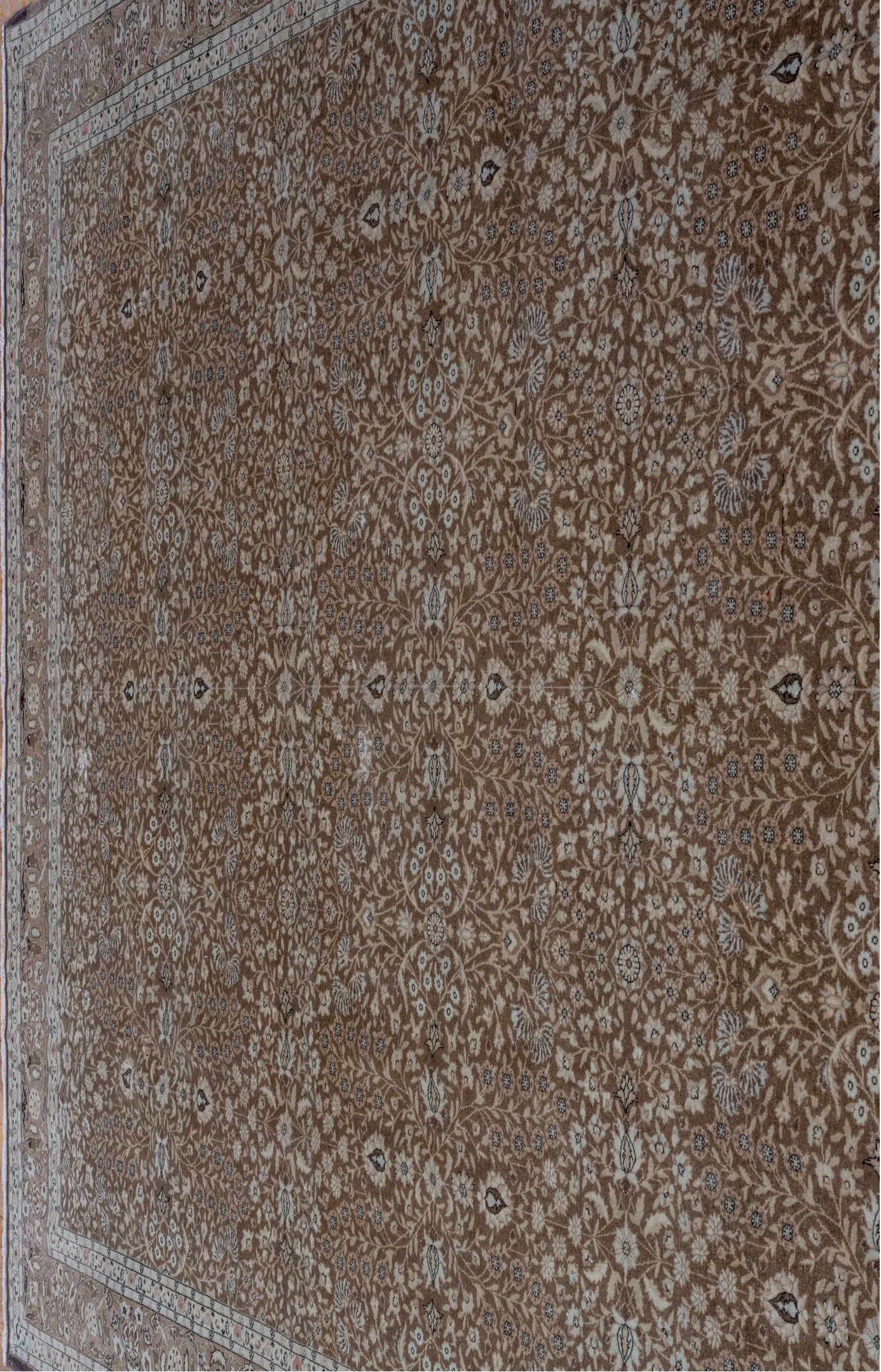 8' x 11' one-of-a-kind handmade vintage Sivas large size rug. Color palette: brown, gray, light gray, pink