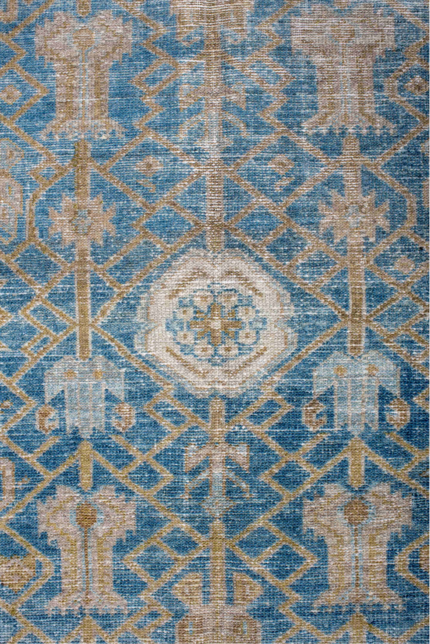 4' x 6' one-of-a-kind handmade vintage Hamadan small size rug. Color palette: blue, brown, gray, light blue, light gray