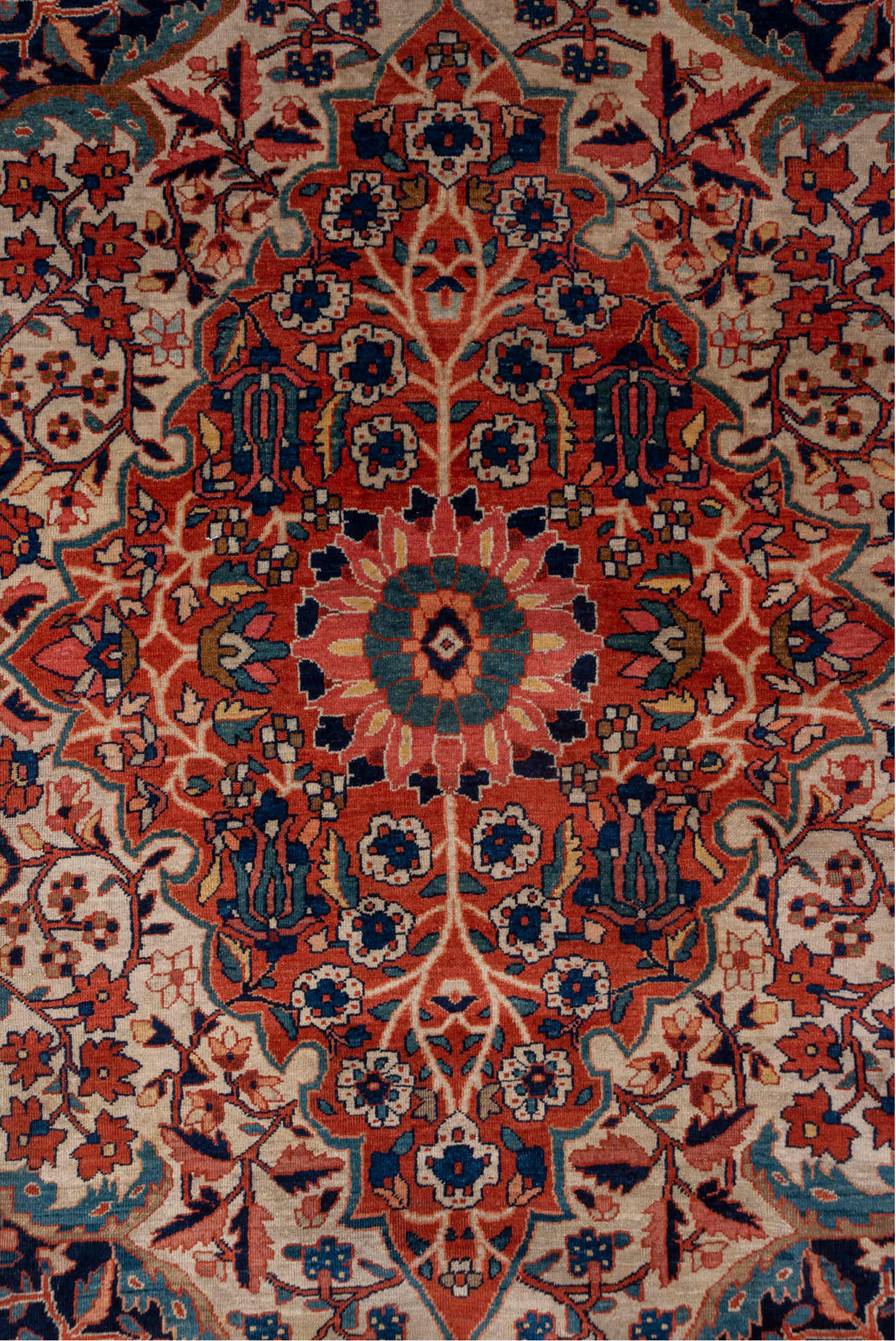13' x 20' one-of-a-kind handmade vintage Far.Sarouk oversize rug. Color palette: blue, brown, dark slate gray, gray, pink