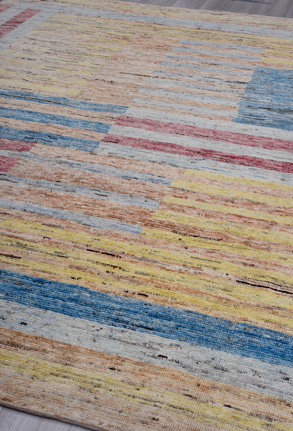 9' x 11' one-of-a-kind handmade vintage Tulu large size rug. Color palette: black, blue, brown, dim gray, gainsboro, gray