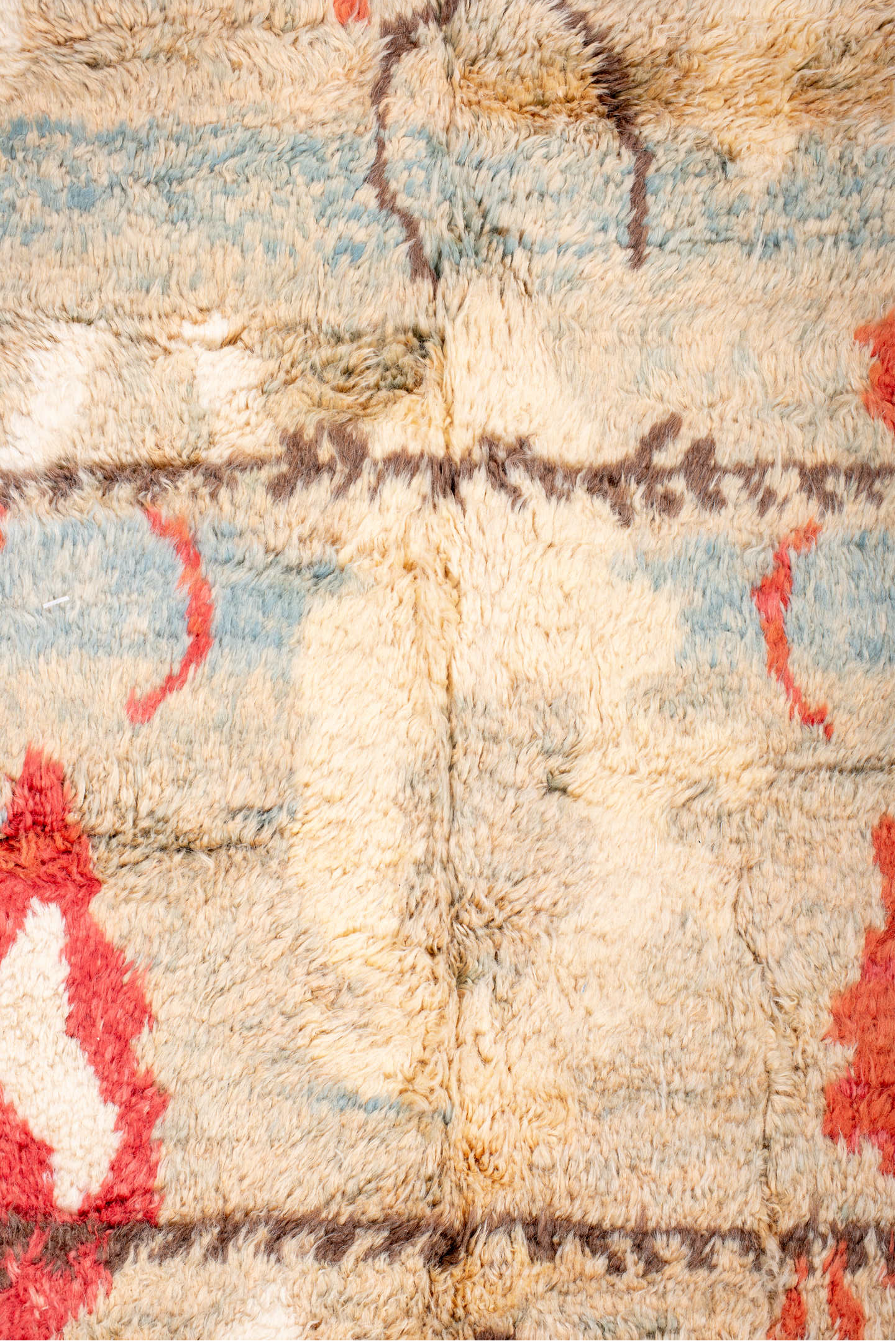 6' x 10' one-of-a-kind handmade vintage Moroccan large size rug. Color palette: red, brown, pink, off-white, orange, gray