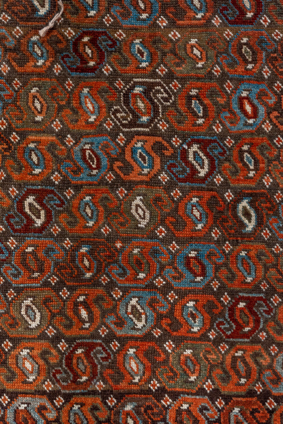 3' x 14' one-of-a-kind handmade vintage Malayer runner rug. Color palette: brown, dim gray, gray, light gray, off-white