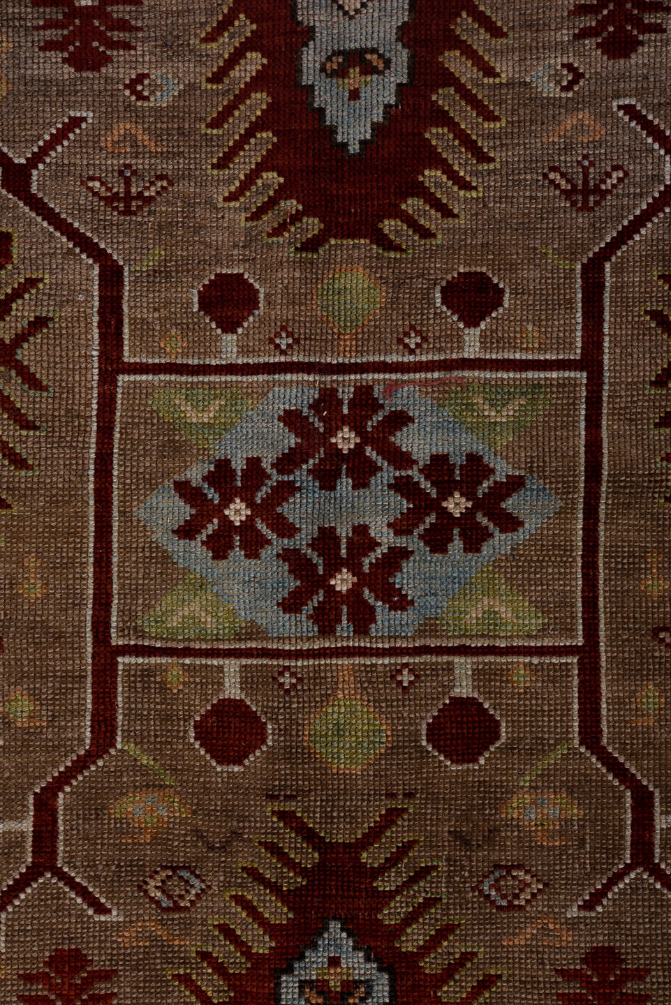 5' x 7' one-of-a-kind handmade vintage Kazak rug. Color palette: black, blue, brown, dim gray, gray, light gray, off-white