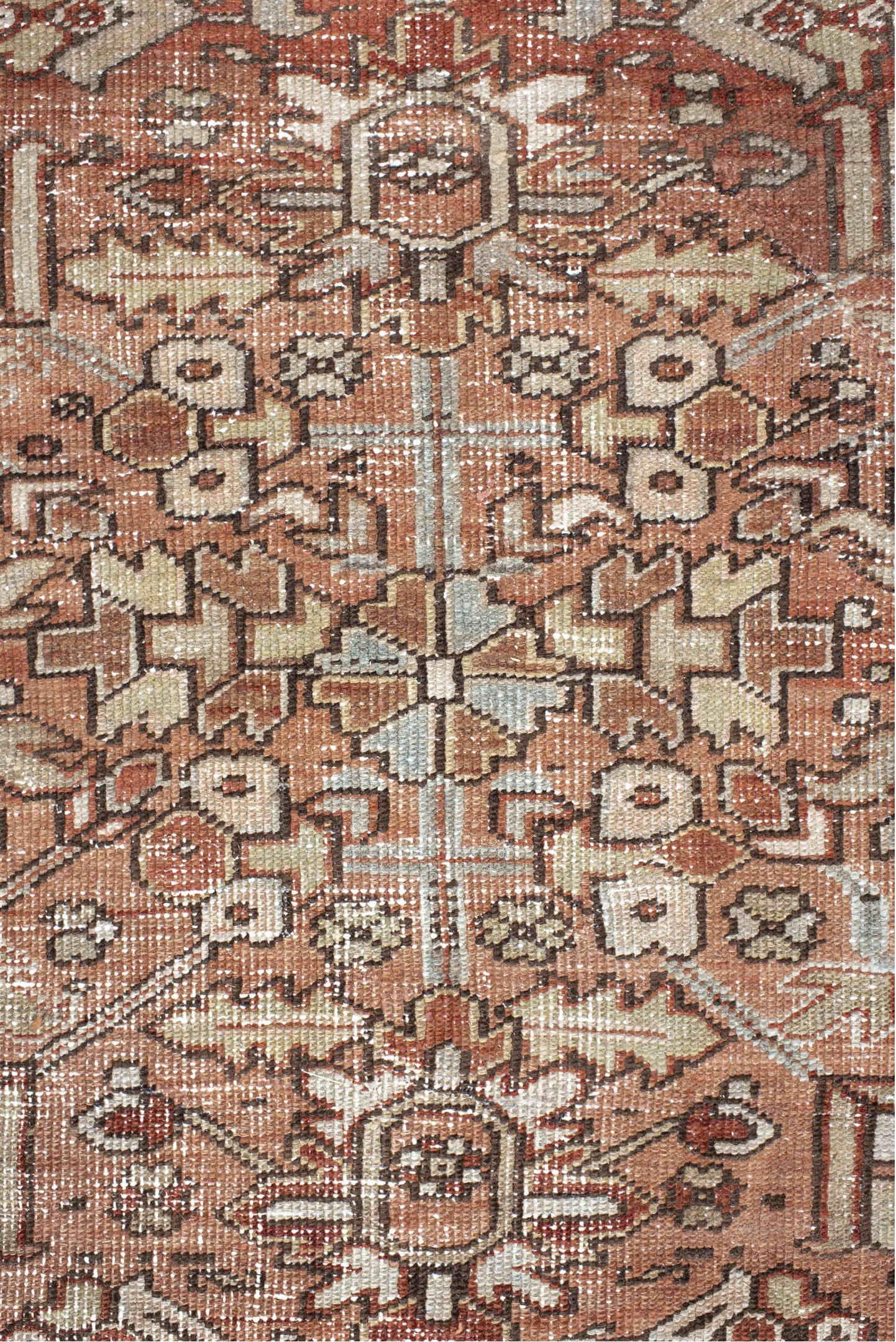 6' x 9' one-of-a-kind handmade vintage Heriz medium size rug. Color palette: black, brown, dark gray, dim gray, gray