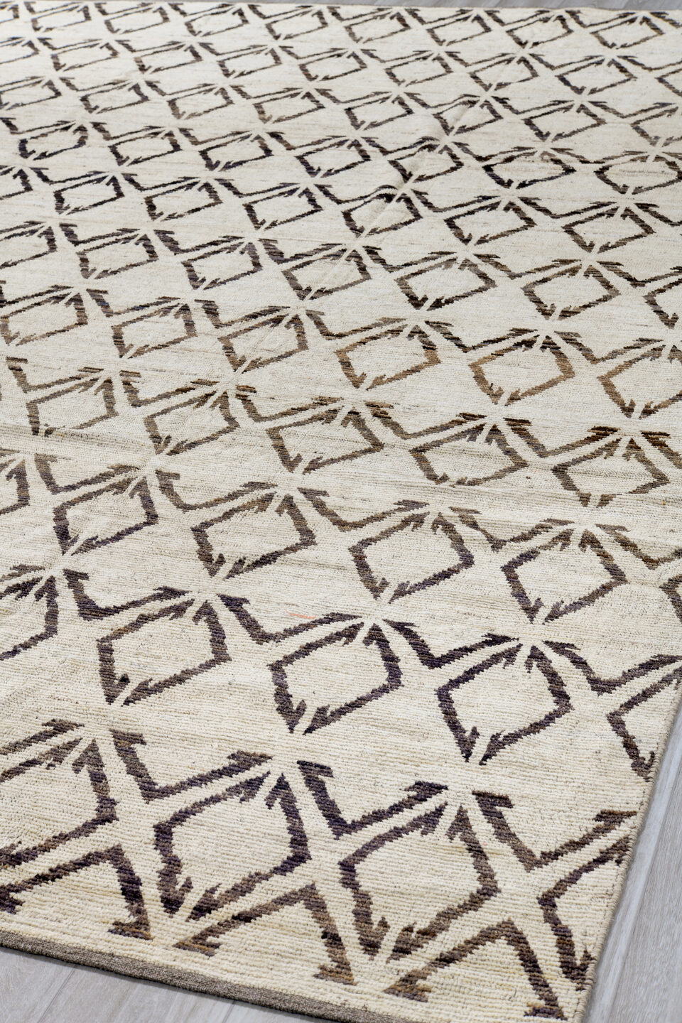 9' x 11' one-of-a-kind handmade vintage Tulu large size rug. Color palette: black, blue, gainsboro, gray, light gray, linen