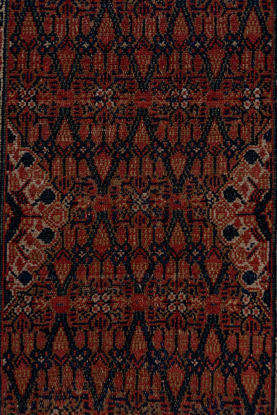 2' x 15' one-of-a-kind handmade vintage Cam Hamadan runner rug. Color palette: brown, gray, off-white, pink, red, redwood