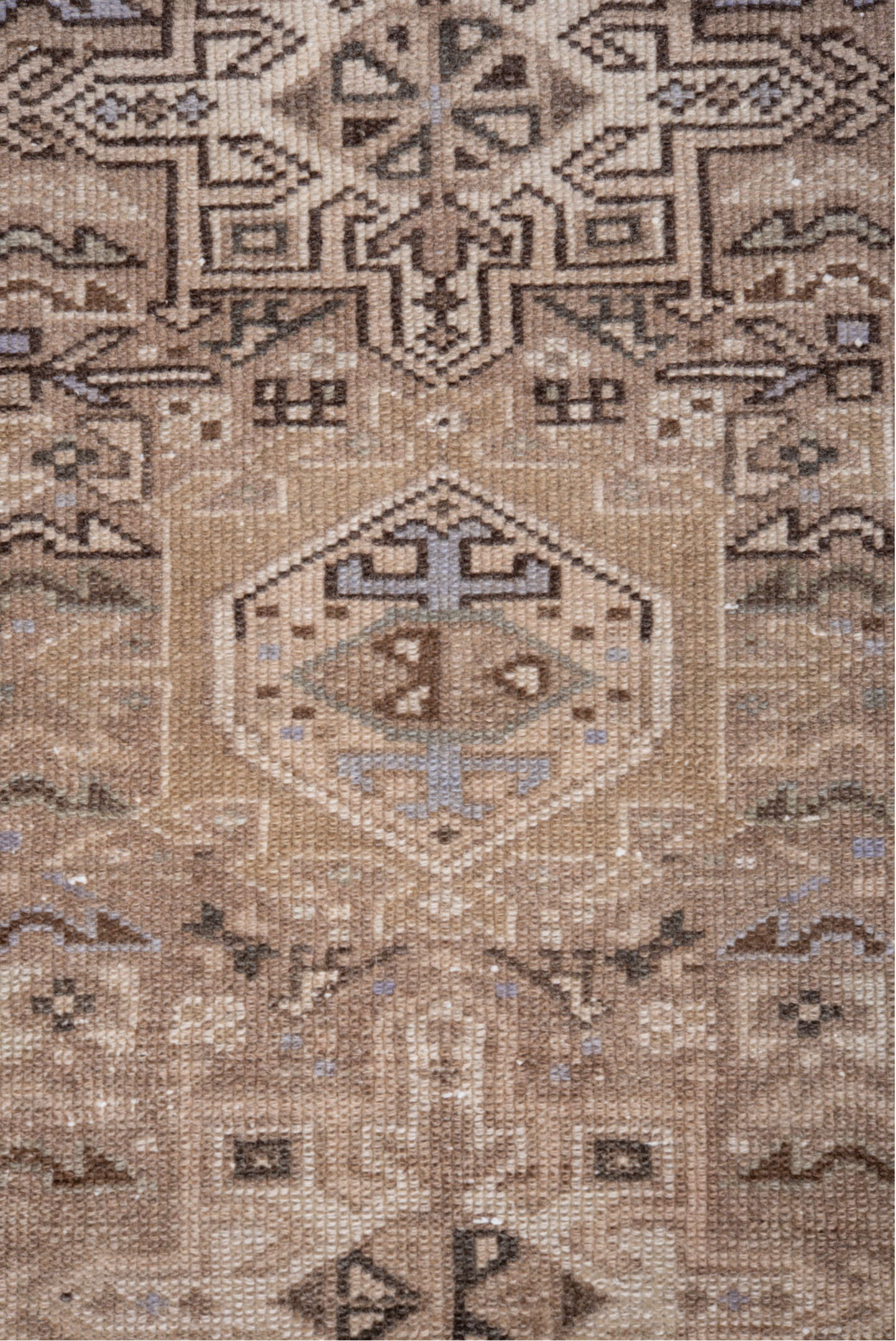 2' x 6' one-of-a-kind handmade vintage Karaje runner rug. Color palette: brown, dark gray, dim gray, gray, light gray