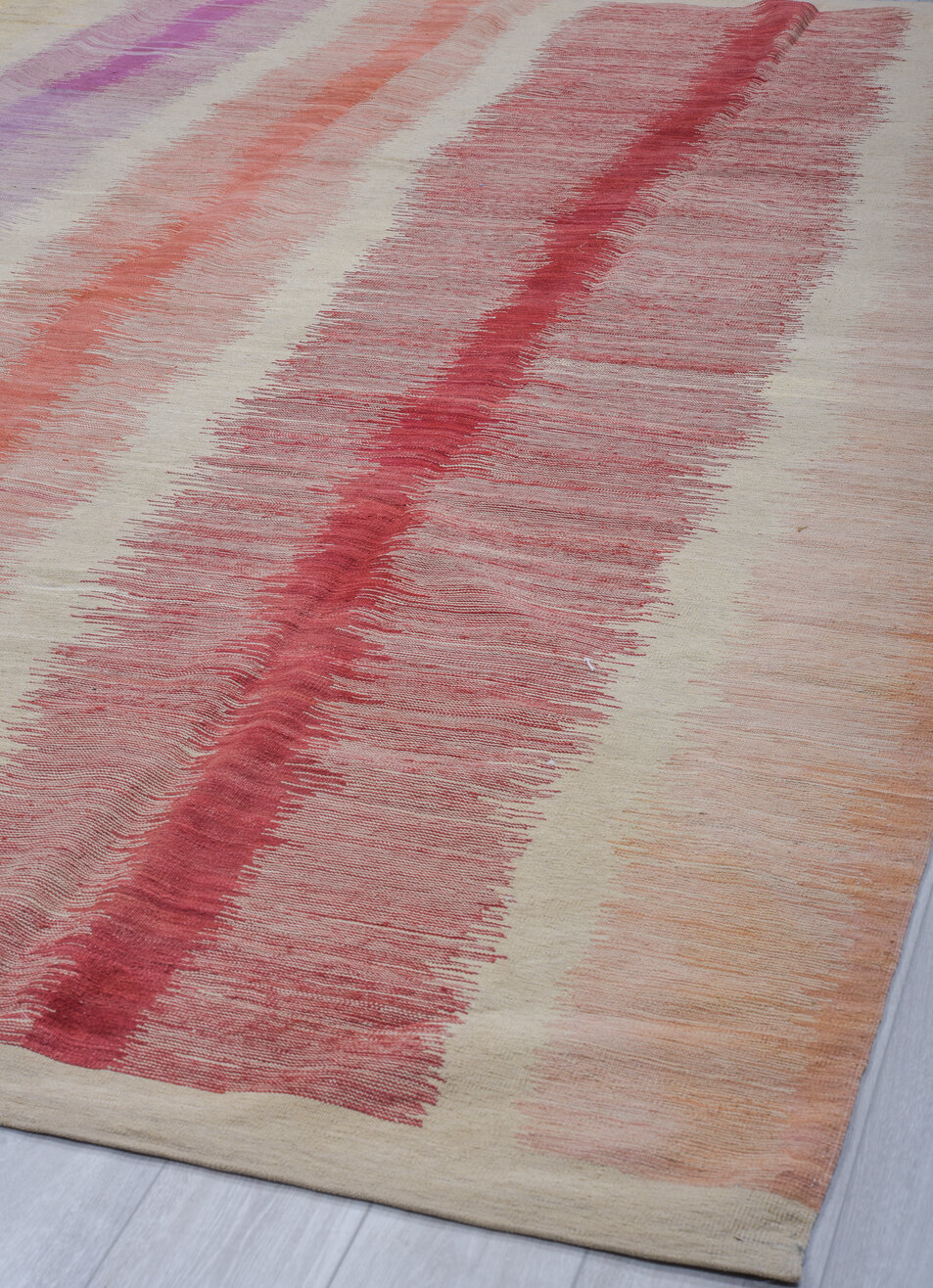 8' x 12' one-of-a-kind handmade vintage Kilim large size rug. Color palette: black, brown, charcoal, gray, light blue