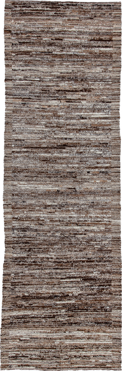 3' x 10' one-of-a-kind handmade vintage Tulu runner rug. Color palette: gainsboro, gray, light gray, off-white, pink, silver