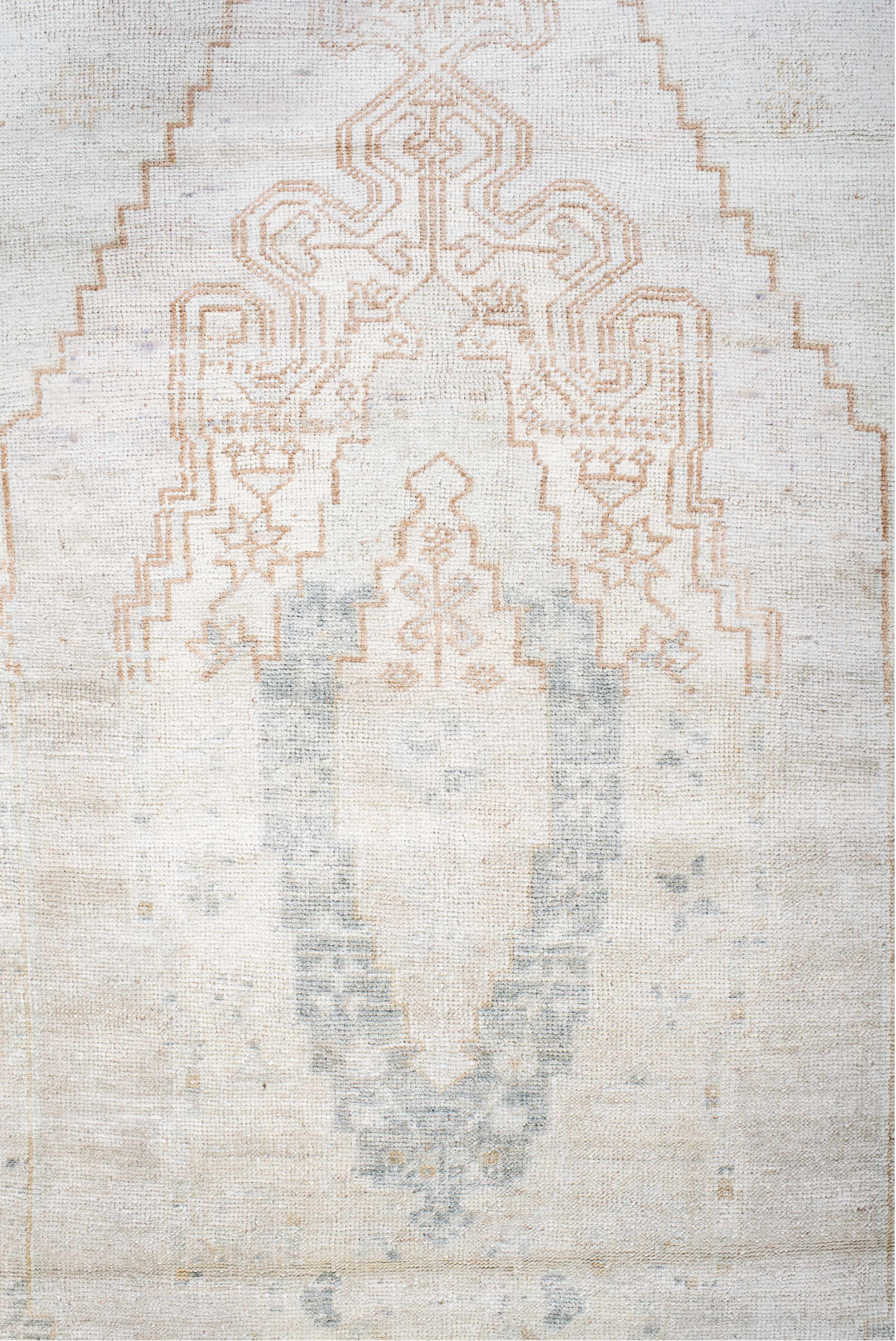 3' x 7' one-of-a-kind handmade vintage Anatol rug. Color palette: antiquewhite, brown, dark gray, gainsboro, gray