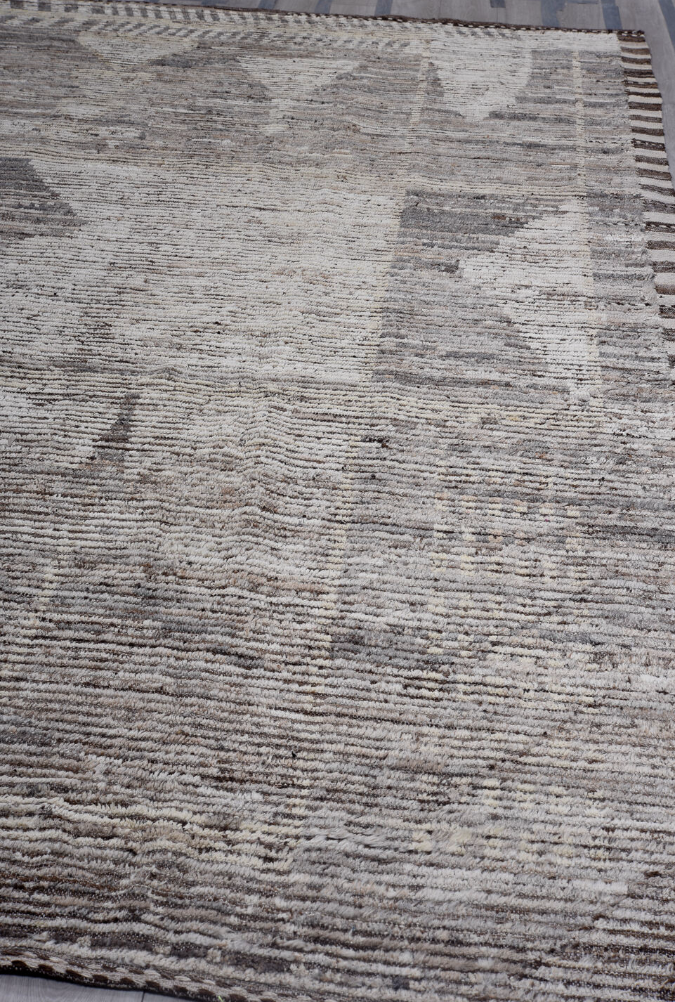 10' x 13' one-of-a-kind handmade vintage Tulu large size rug. Color palette: black, charcoal, dark gray, dim gray, gainsboro