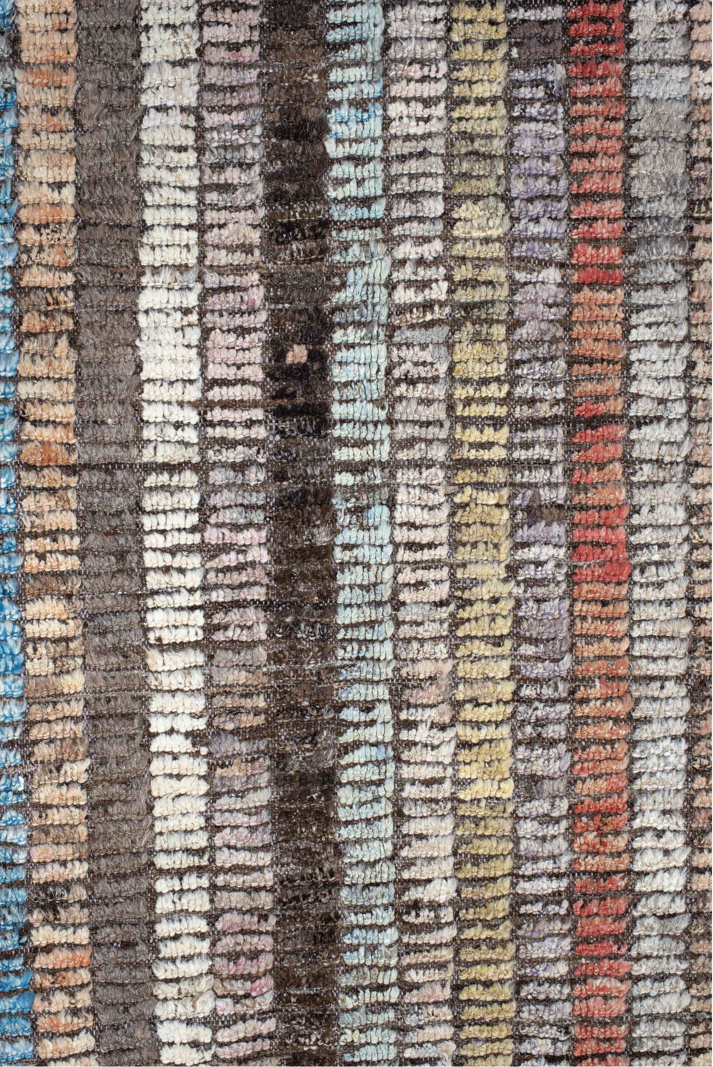 6' x 9' one-of-a-kind handmade vintage Tulu medium size rug. Color palette: black, blue, brown, dark salmon, floral white