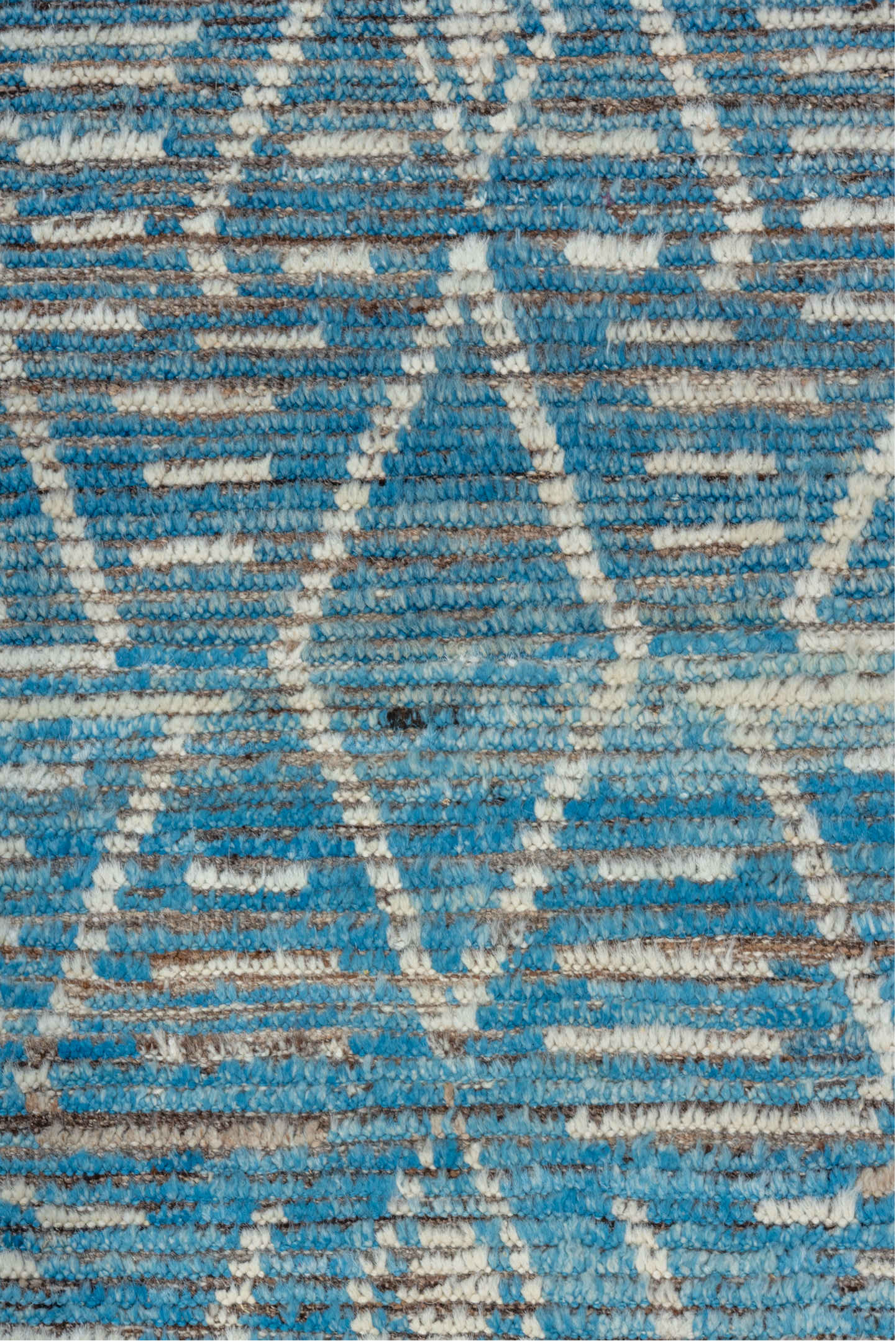 3' x 9' one-of-a-kind handmade vintage Tulu runner rug. Color palette: gray, black, light gray, off-white, blue, light blue