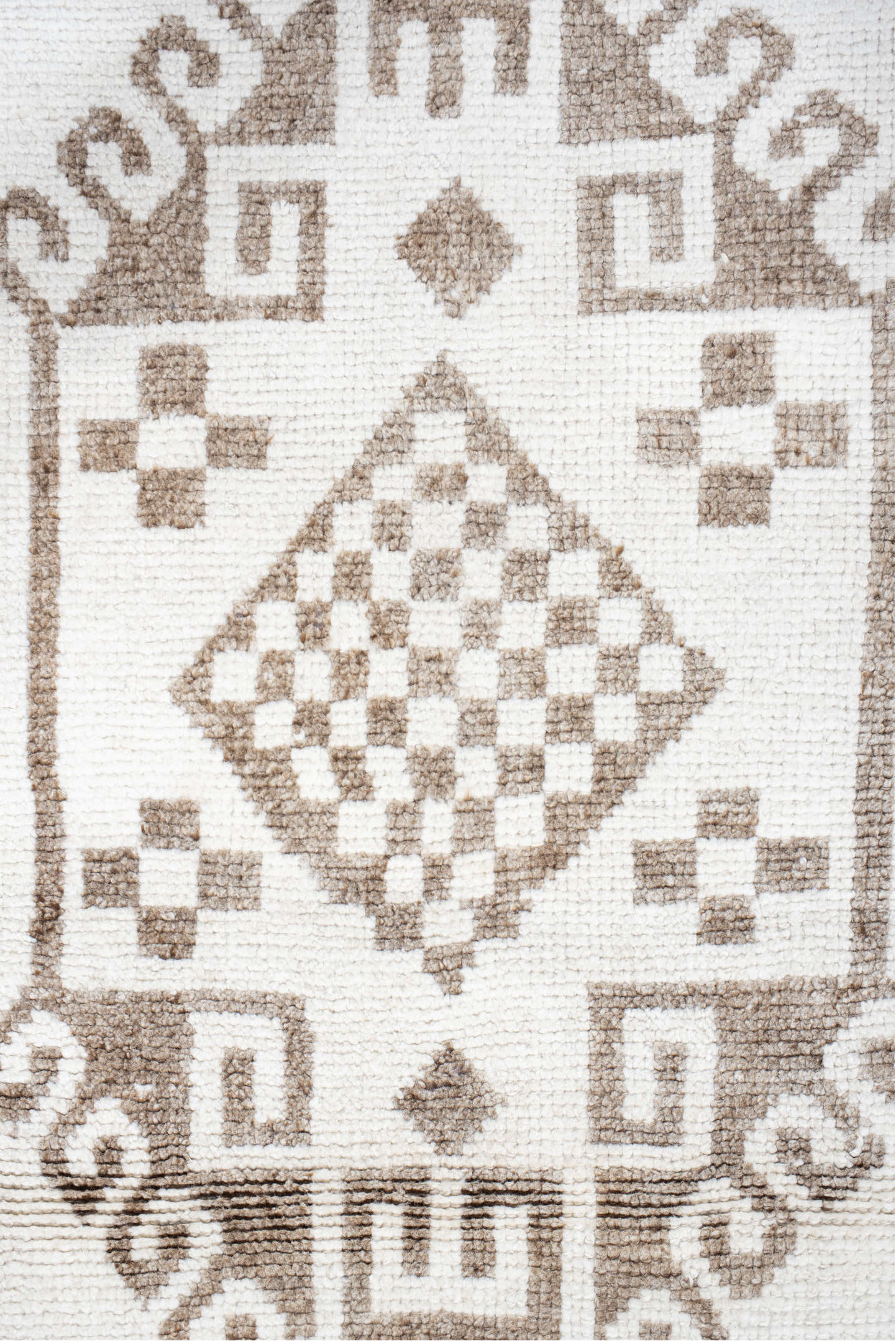 3' x 11' one-of-a-kind handmade vintage Kars runner rug. Color palette: brown, gainsboro, gray, light gray, off-white, pink