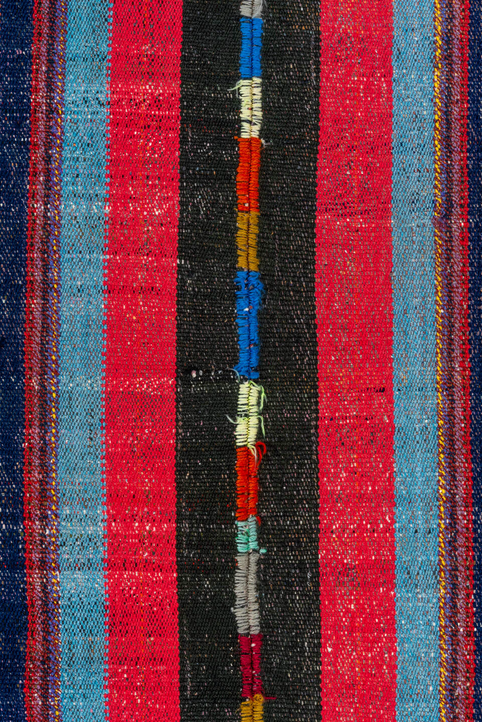 6' x 8' one-of-a-kind handmade vintage Kilim medium size rug. Color palette: blue, brown, gray, off-white, pink, red, snow