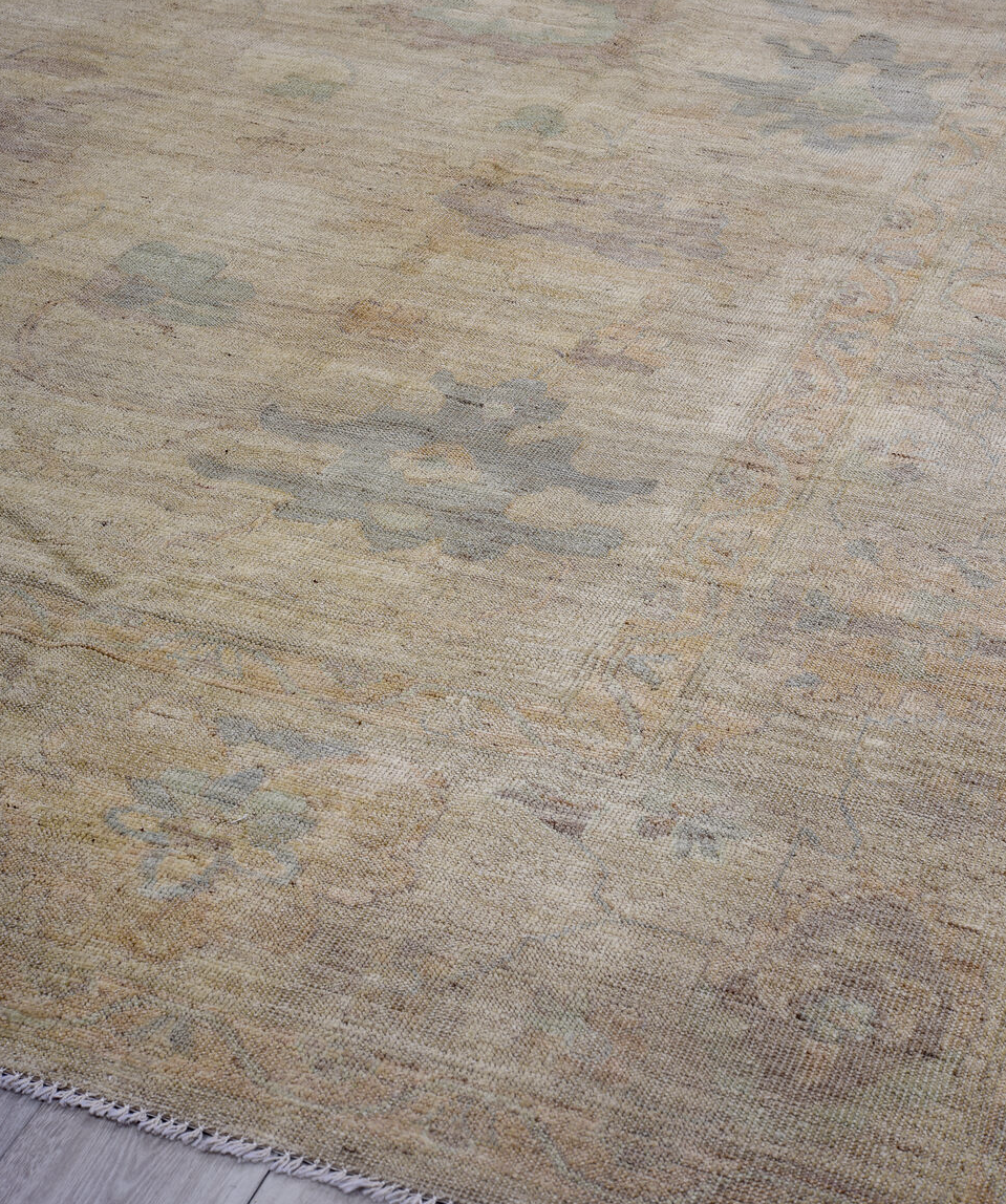 10' x 13' one-of-a-kind handmade vintage Oushak large size rug. Color palette: dim gray, gray, light gray, pink, silver