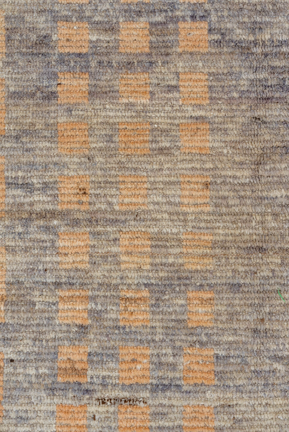 3' x 12' one-of-a-kind handmade vintage Anatol runner rug. Color palette: gray, off-white, light gray, brown, orange, silver
