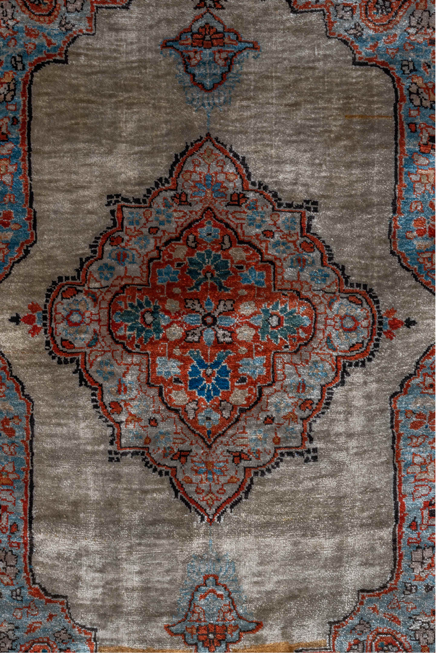 2' x 2' one-of-a-kind handmade vintage Tabriz small size rug. Color palette: black, blue, brown, charcoal, gray, pink, red