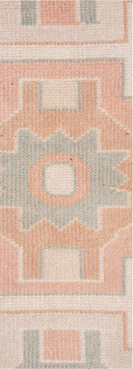 2' x 4' one-of-a-kind handmade vintage Oushak small size rug. Color palette: antiquewhite, brown, gray, light gray, linen